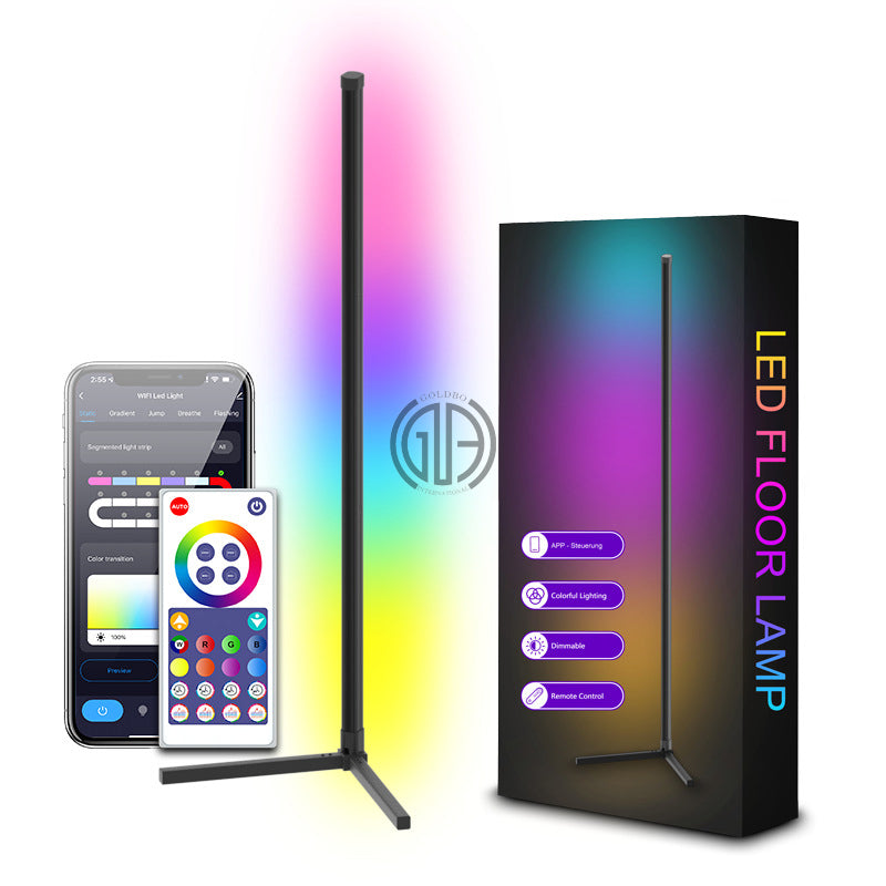 RGBIC corner floor lamp with app remote control and packaging box full feature display