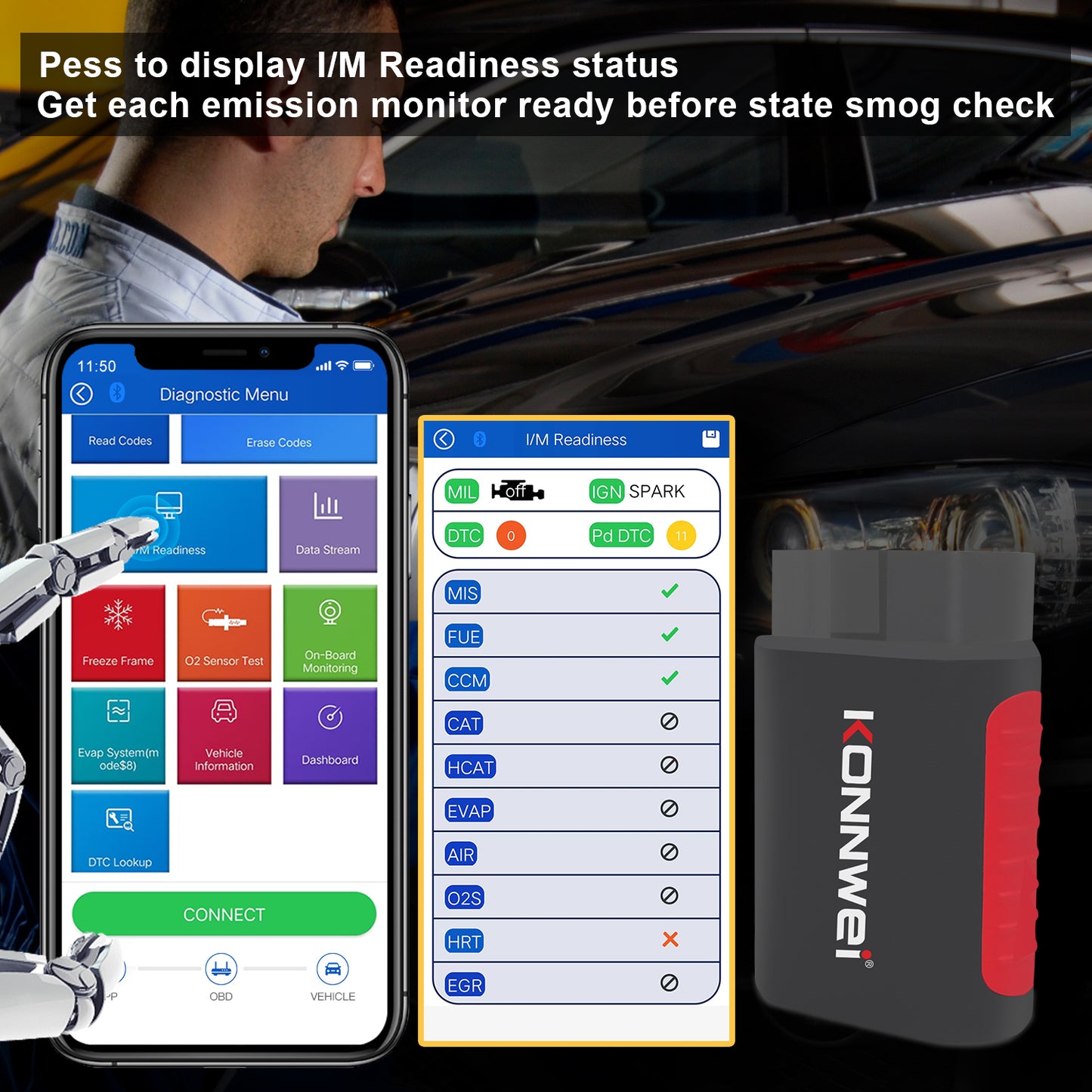 KONNWEI KDIAG Bluetooth 5.0 Full System OBD2 Scanner | 31+ Reset Functions | iOS & Android