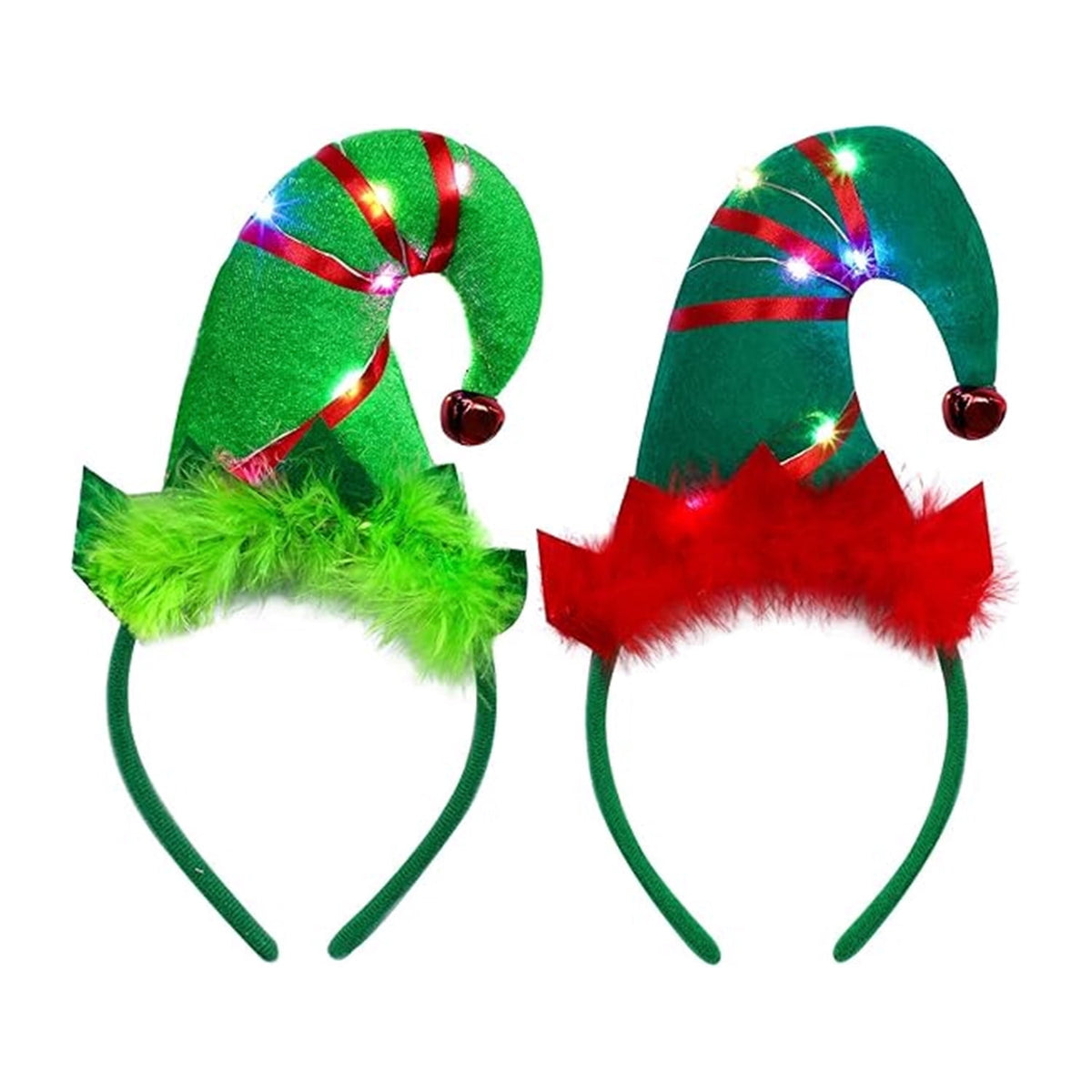KAWELL 2 Pack Christmas Elf Headbands LED Light Up Elf Hats Headwear for Christmas