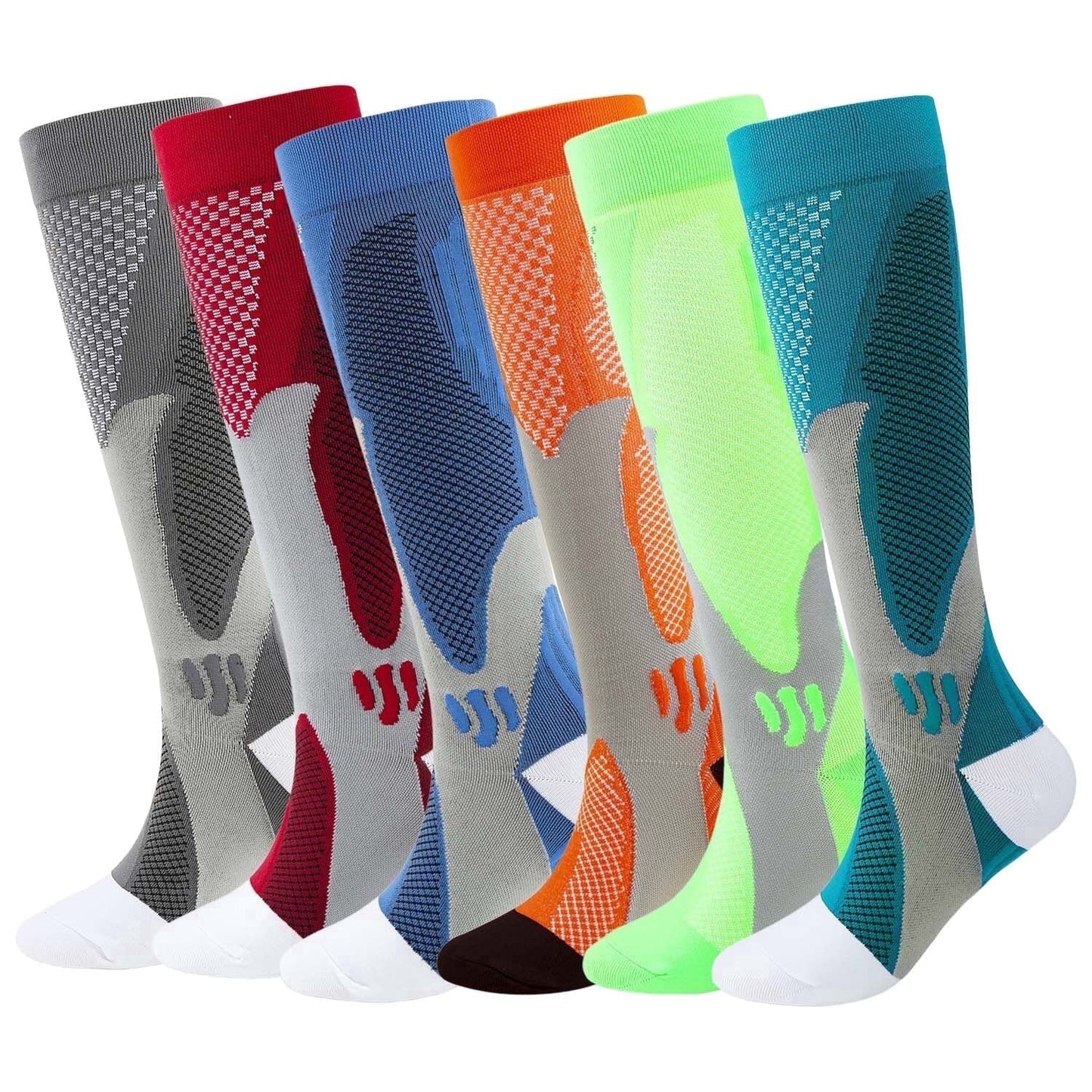 KAWELL 6 Pairs Compression Socks for Women and Men 20-30mmHg Circulation Support Socks