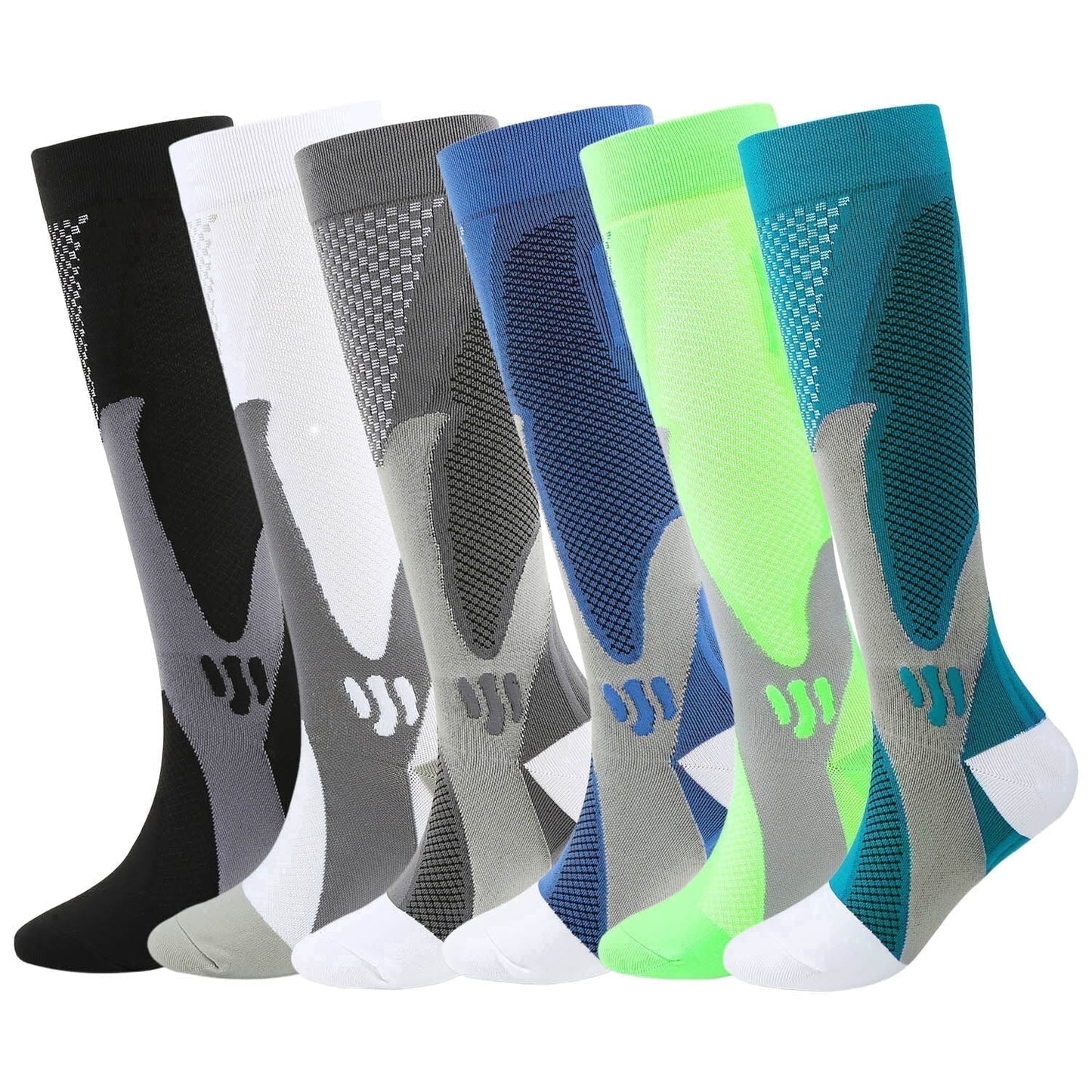 KAWELL 6 Pairs Compression Socks for Women and Men 20-30mmHg Circulation Support Socks