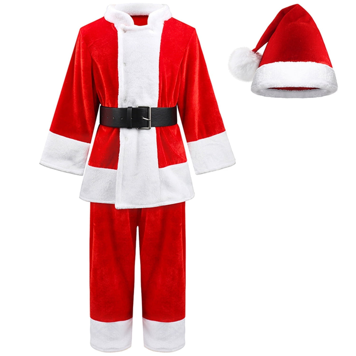 KAWELL Child Santa Suit Deluxe Plush Christmas Children’s Santa Claus Kids Halloween Costume Cosplay for 4+ years