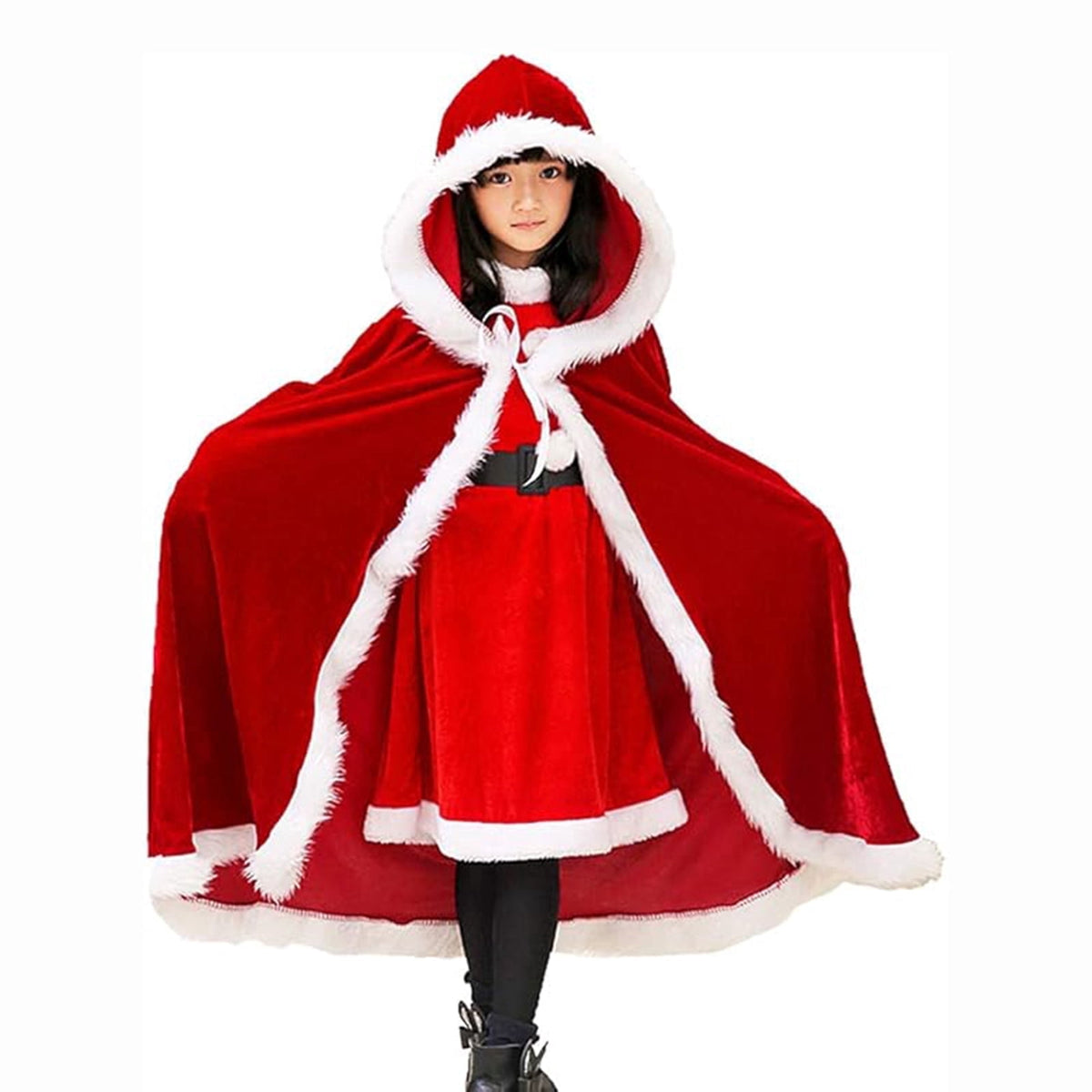 KAWELL Adult Christmas Santa Claus Robe Hooded Cloak, Mrs Santa Claus Velvet Hooded Cape Christmas Robe