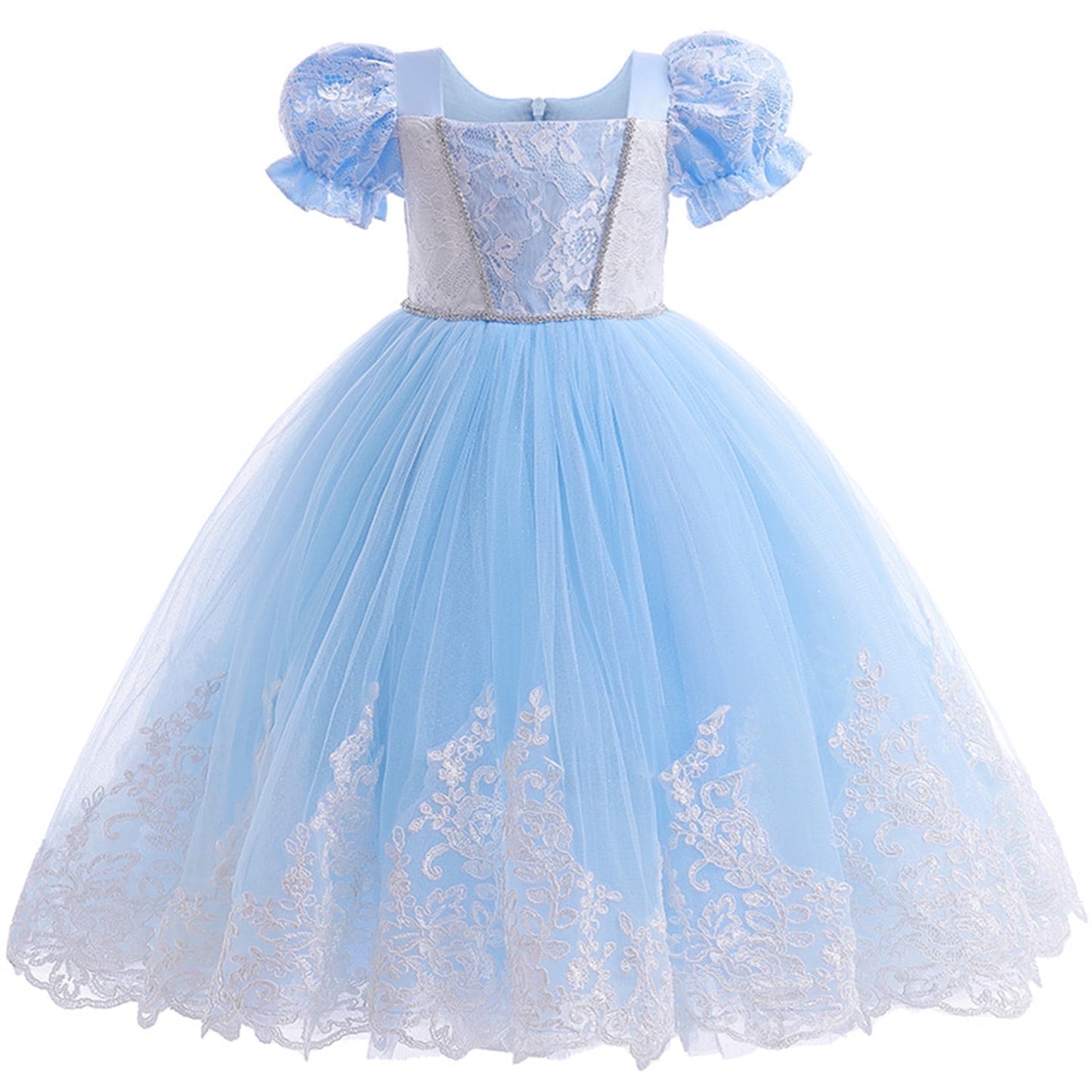 KAWELL Princess Costume Lace Mosaic Mesh Blue Dress