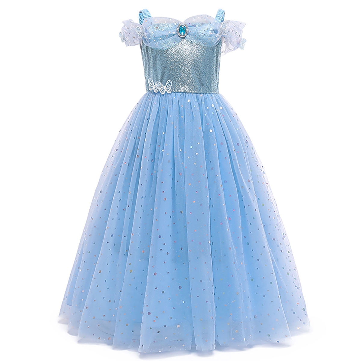KAWELL Toddler Girls' Princess Dress Costume, Blue Sparkle Tulle Gown for Christmas, Halloween, Birthday Party, Ages 3-10T