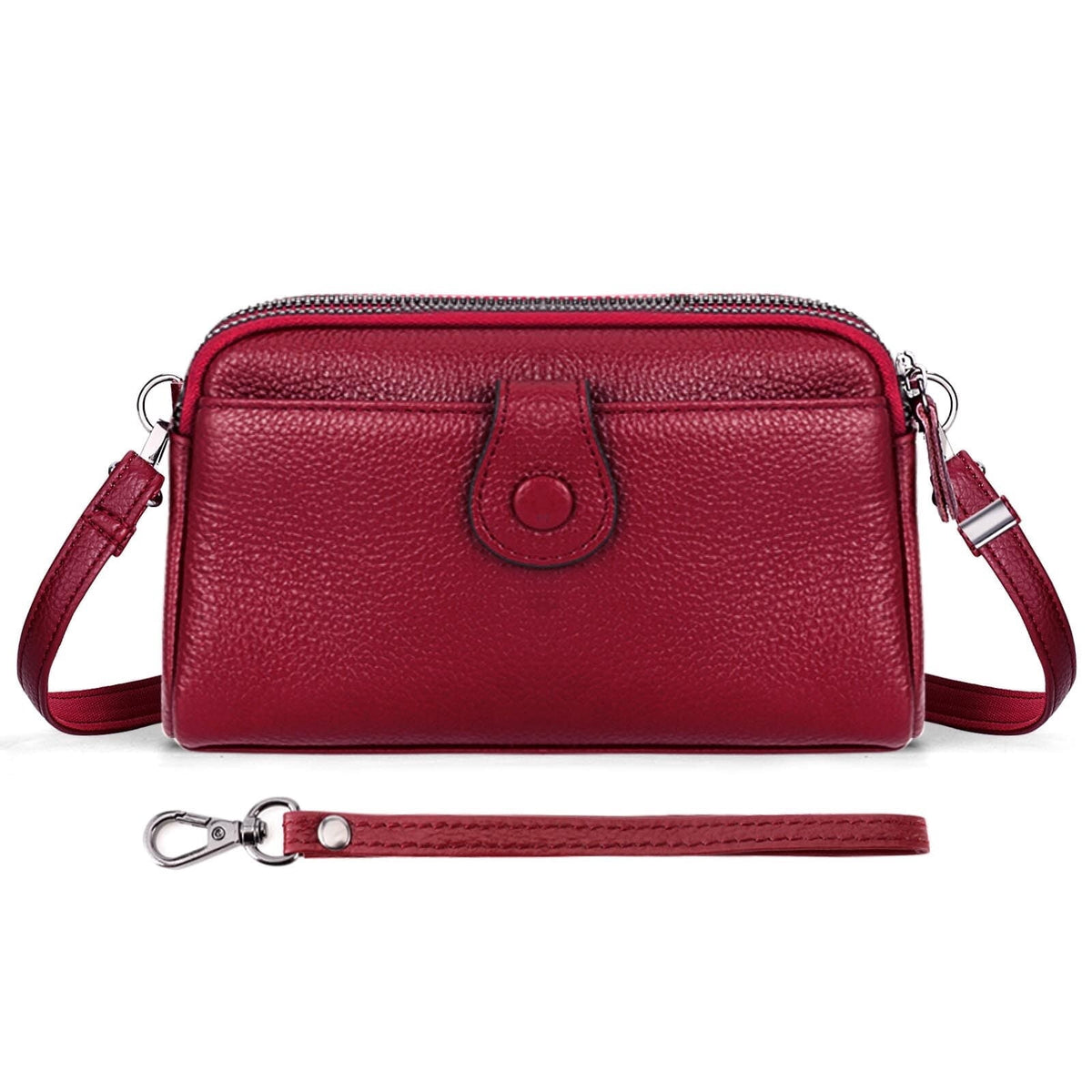 KAWELL Genuine Leather Wristlet Clutch Wallet Purses Small Crossbody Bags Shoulder Handbag for Women, Silver Zipper
