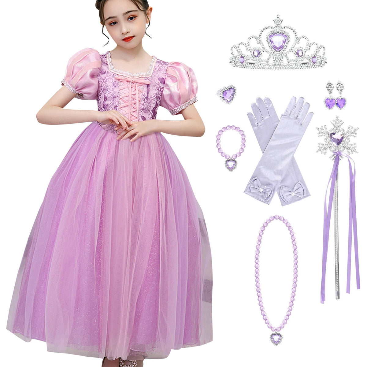 KAWELL Girls' Purple Princess Sofia Costume Halloween Masquerade Ball Dress with Sleeves