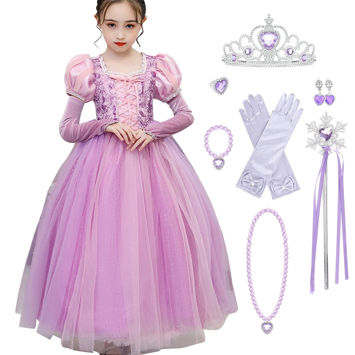 KAWELL Girls' Purple Princess Sofia Costume Halloween Masquerade Ball Dress with Sleeves