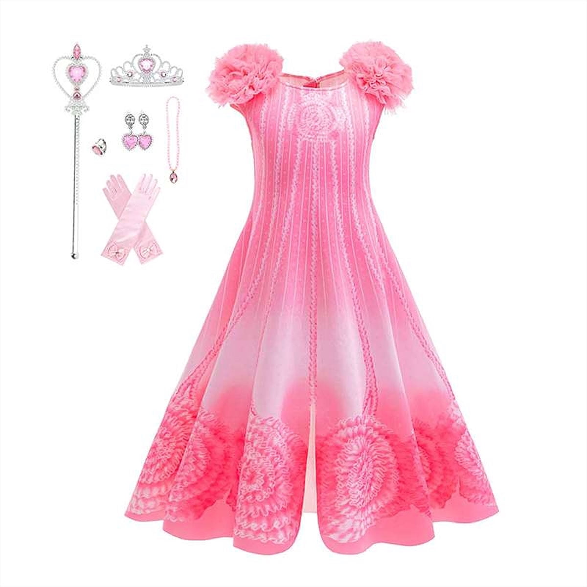 KAWELL Glinda Costume Dress Good Witch Cosplay Pink Pajamas Bubble Dress Halloween Costume