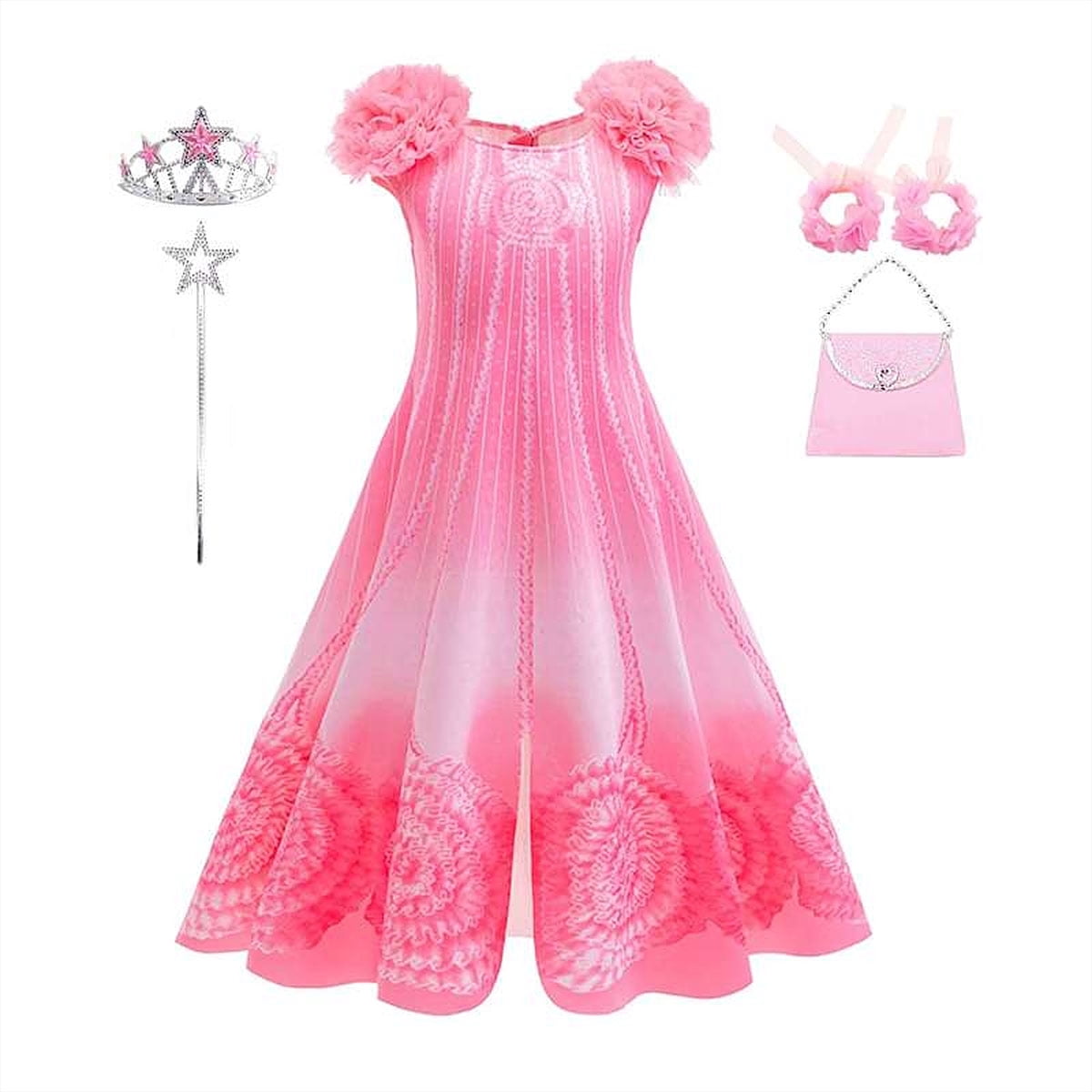 KAWELL Glinda Costume Dress Good Witch Cosplay Pink Pajamas Bubble Dress Halloween Costume