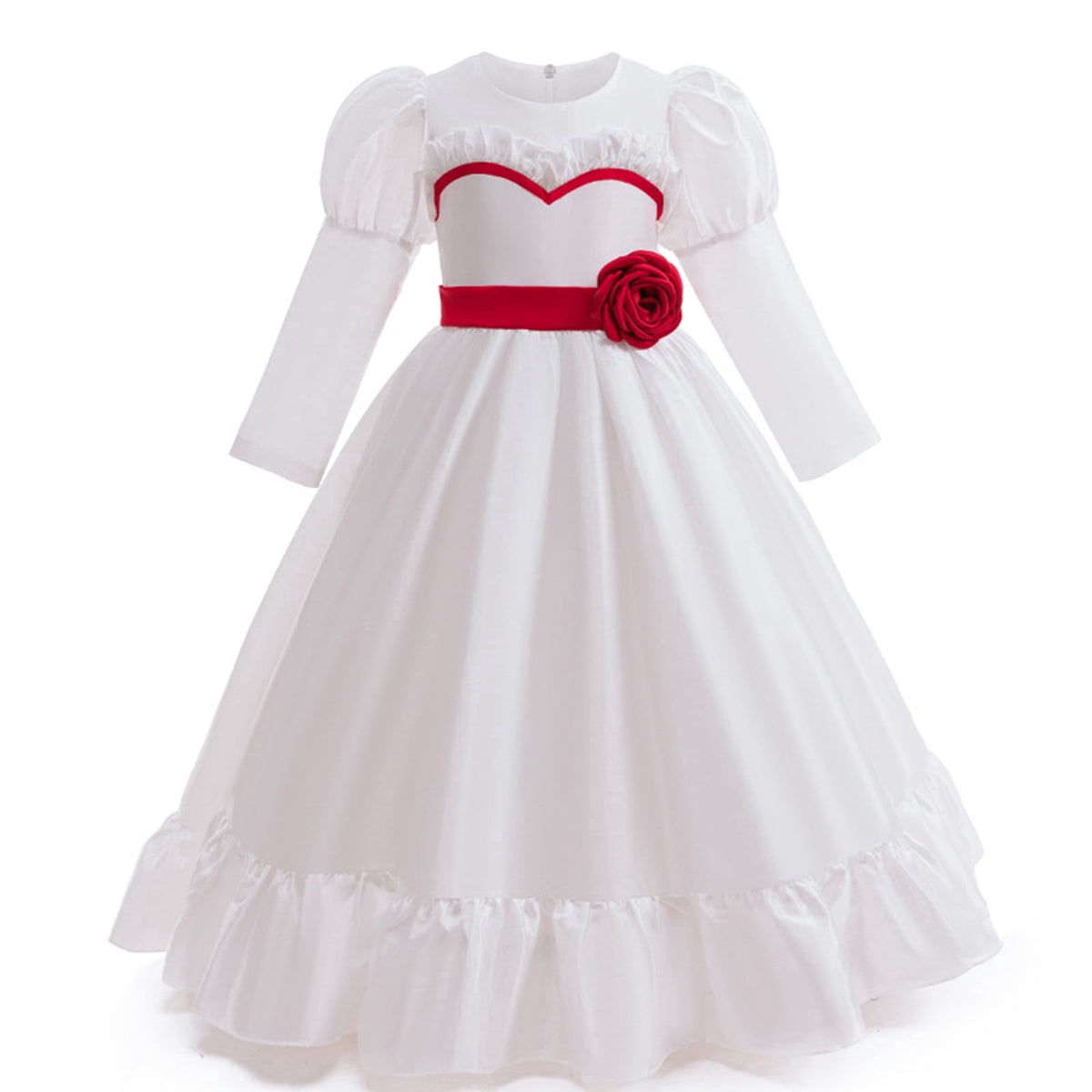 KAWELL Halloween Scary White Dress Horror Movie Party Long Dress Cosplay Costume with Wig