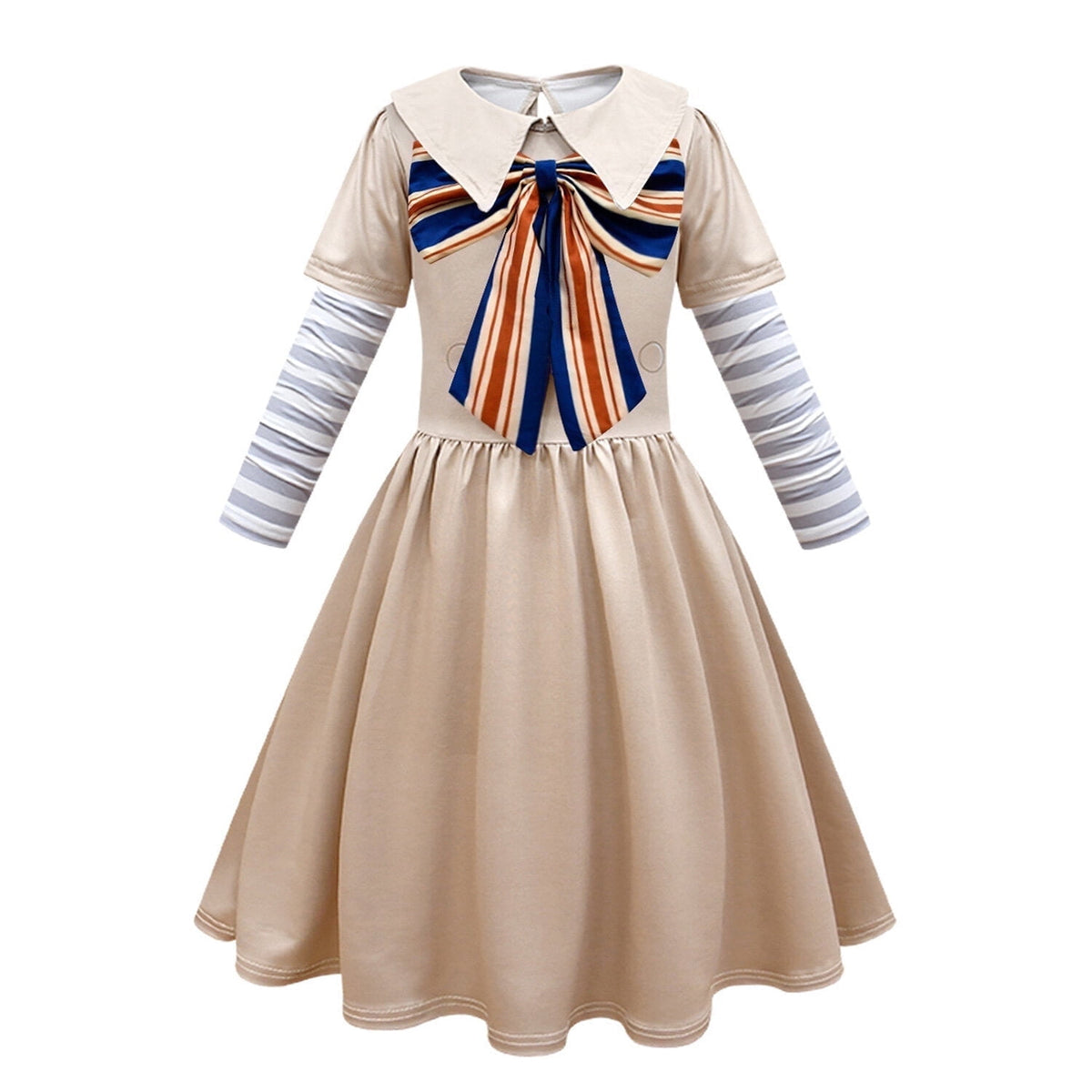 KAWELL Khaki Costume for Girls Fancy Costumes Uniform Dress Halloween Outfit With Bow Sleeves Bag and Wigs