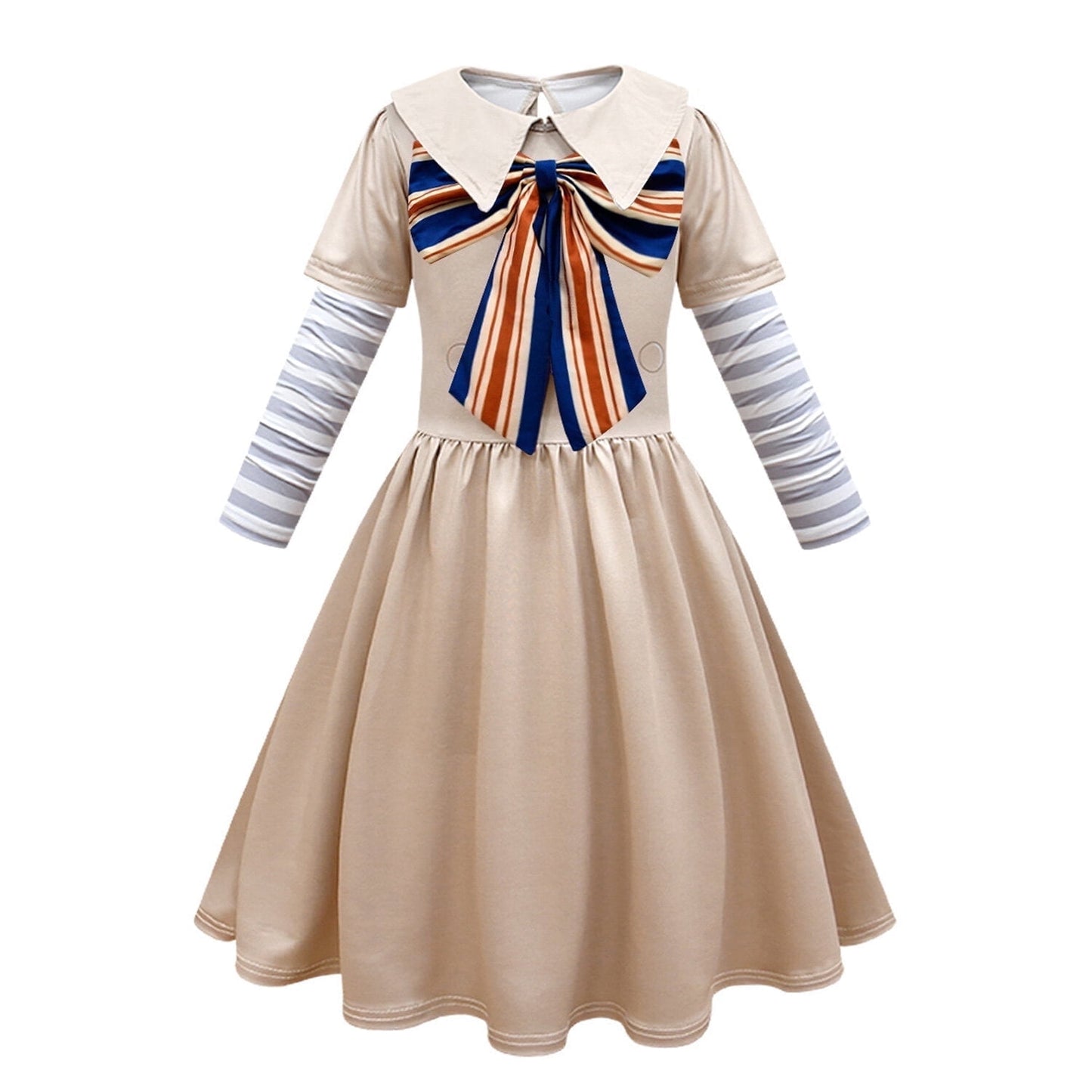 KAWELL Khaki Costume for Girls Fancy Costumes Uniform Dress Halloween Outfit With Bow Sleeves Bag and Wigs