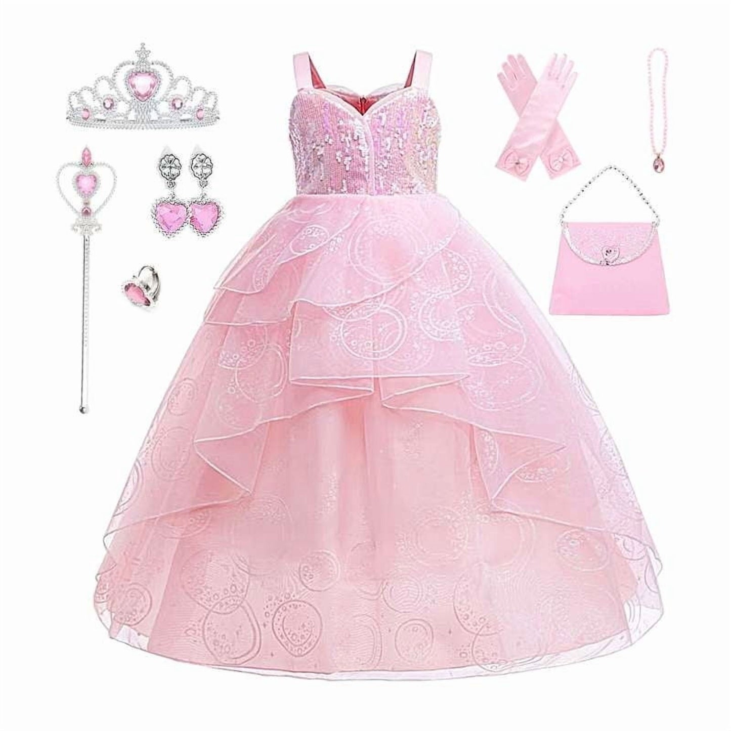 KAWELL Good Witch Glinda Costume Girls Pink Tulle Princess Dress Toddler Halloween Costumes Witch Cosplay Outfit
