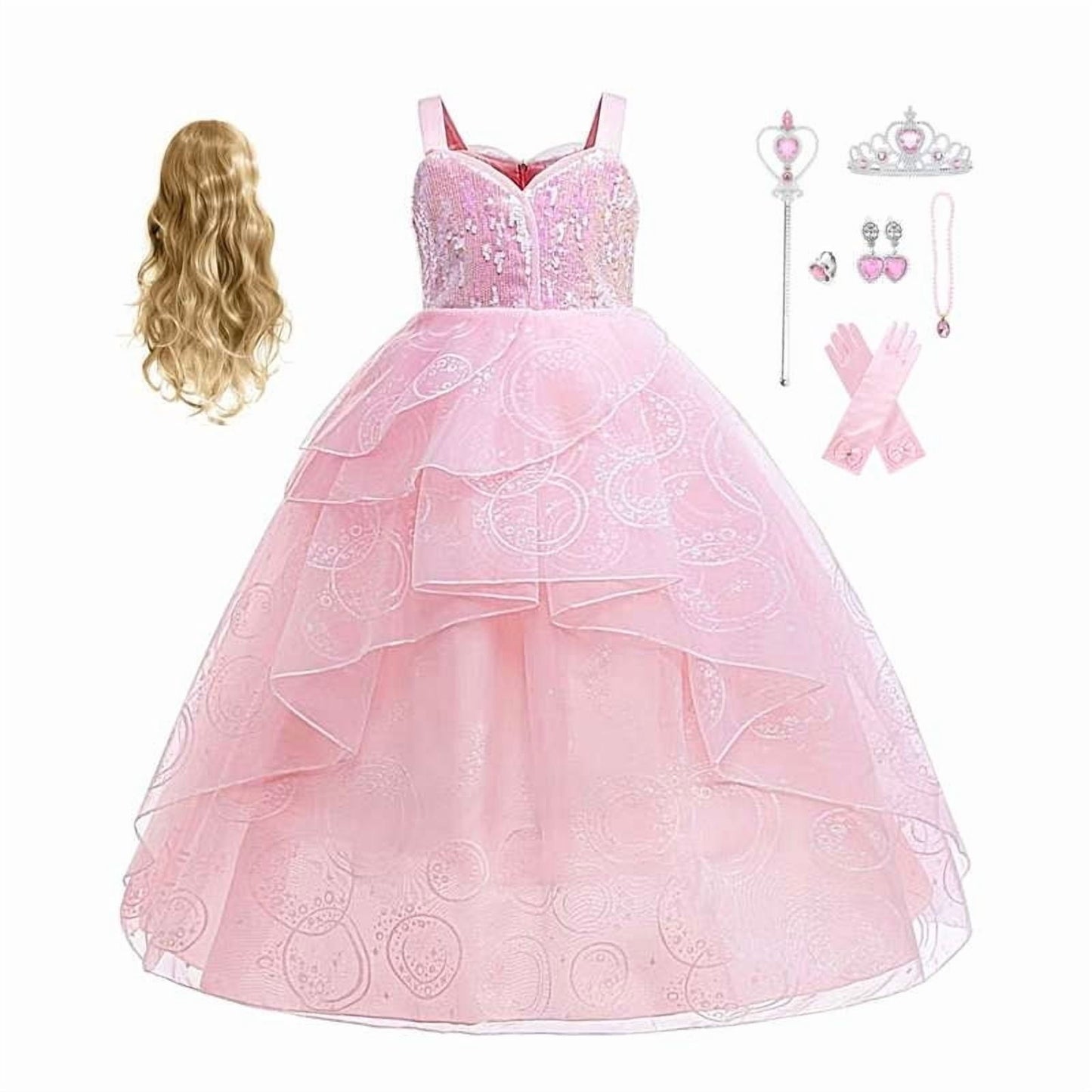 KAWELL Good Witch Glinda Costume Girls Pink Tulle Princess Dress Toddler Halloween Costumes Witch Cosplay Outfit
