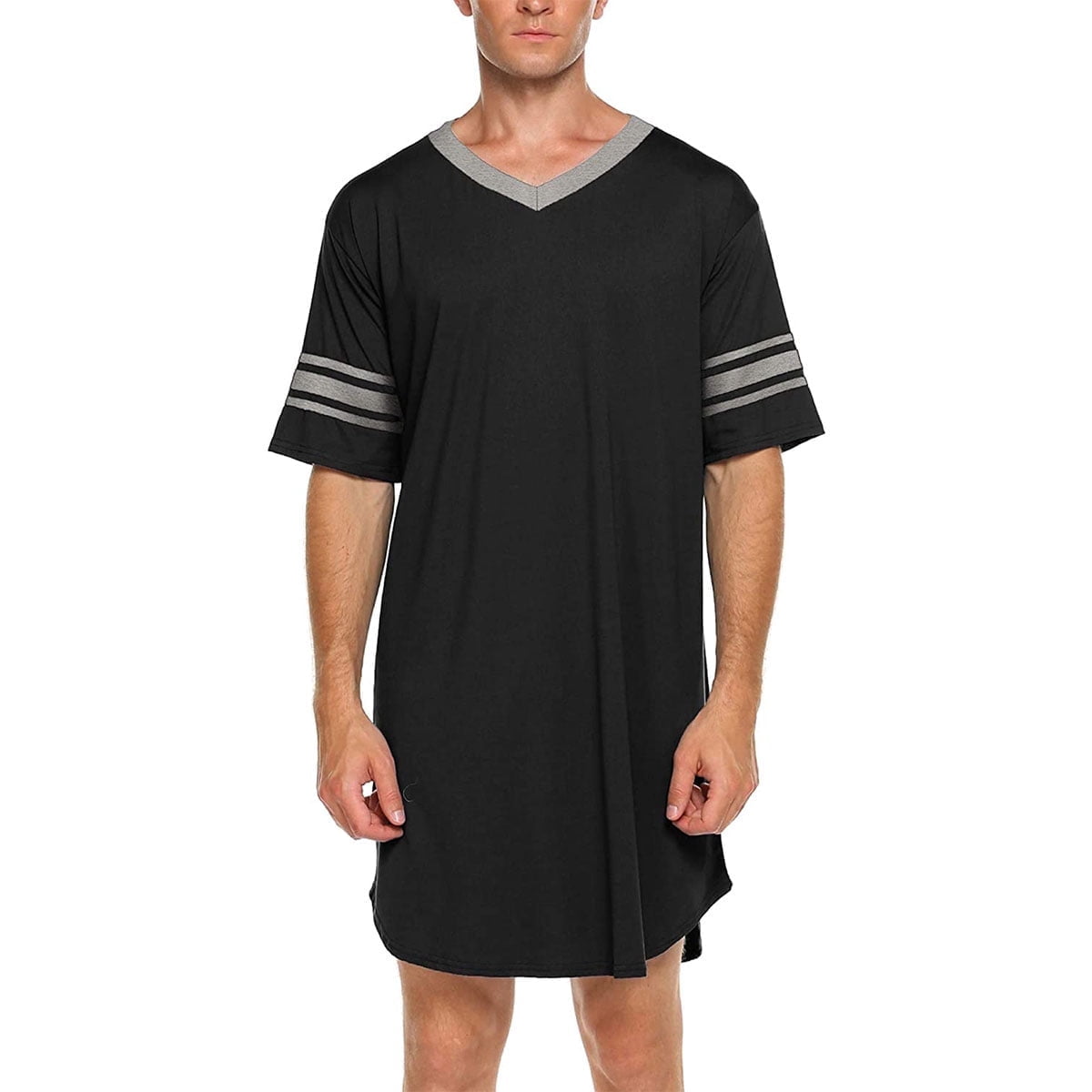 KAWELL Men's Nightshirt, Cotton Nightwear Comfy Big&Tall V Neck Short Sleeve Soft Loose Pajama Sleep Shirt