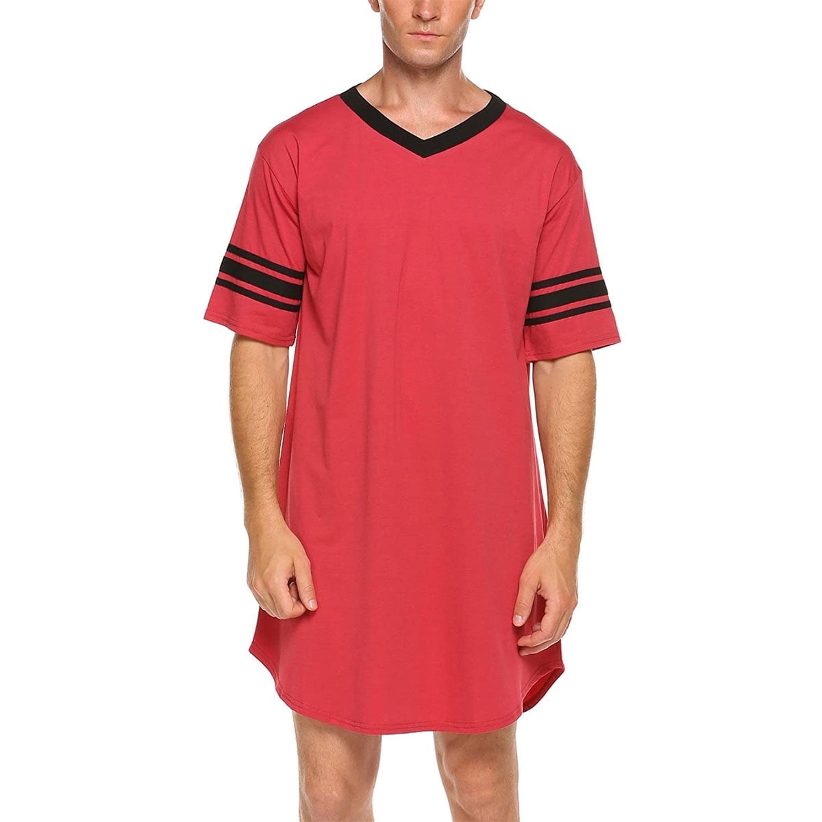 KAWELL Men's Nightshirt, Cotton Nightwear Comfy Big&Tall V Neck Short Sleeve Soft Loose Pajama Sleep Shirt