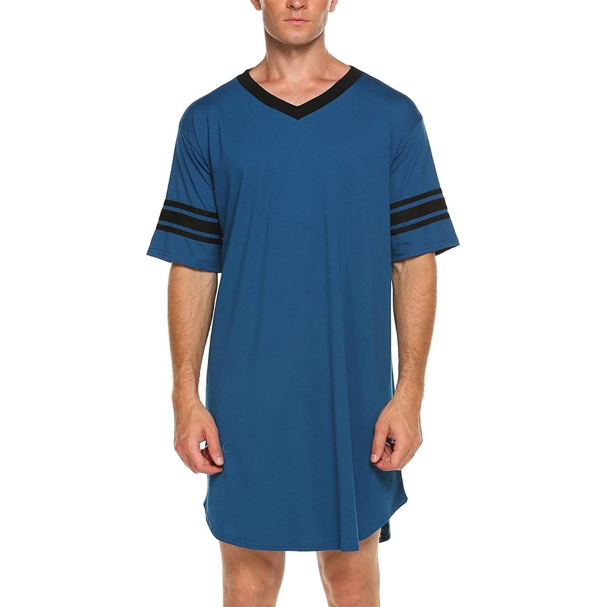 KAWELL Men's Nightshirt, Cotton Nightwear Comfy Big&Tall V Neck Short Sleeve Soft Loose Pajama Sleep Shirt
