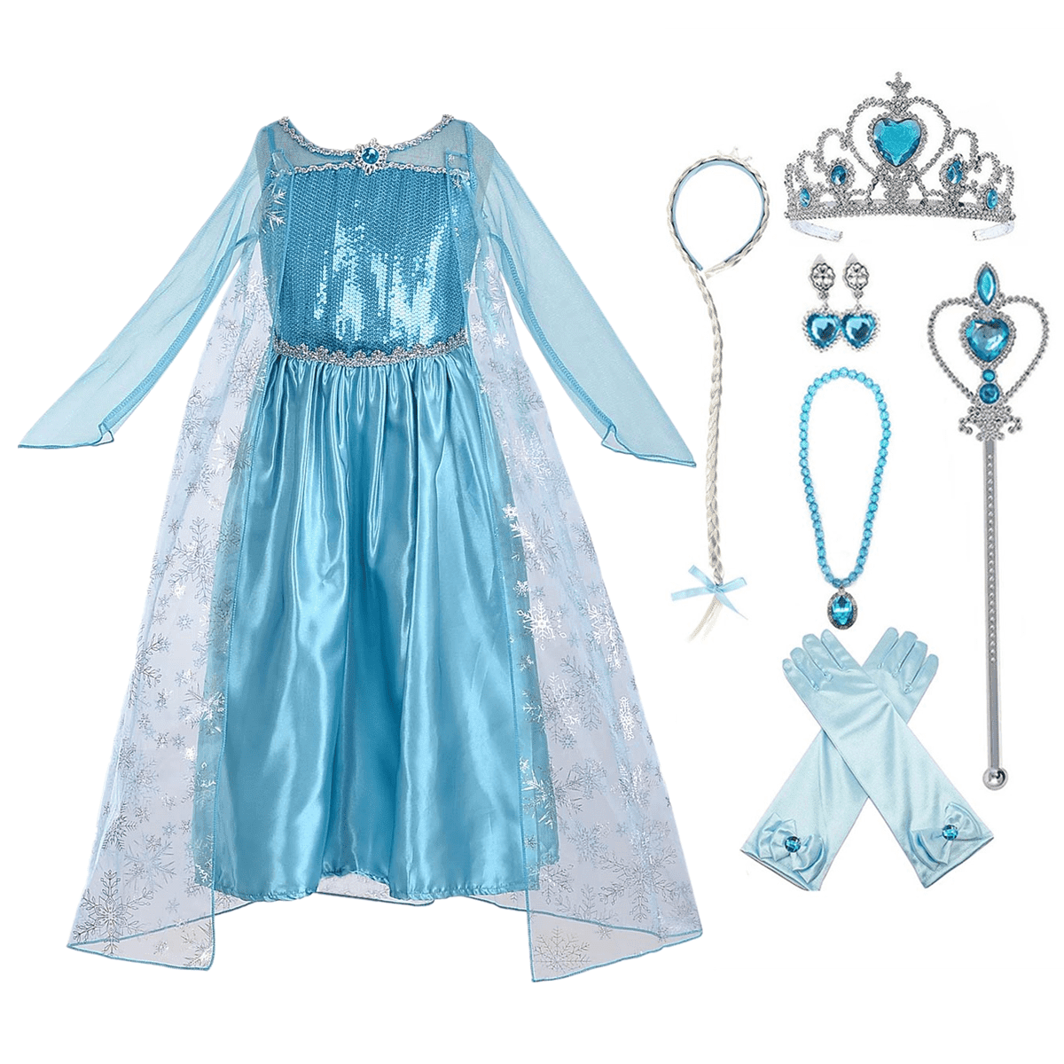 KAWELL Princess Costume for Girls Halloween Dress up with Crown,Mace,Gloves Accessories, Child 2T
