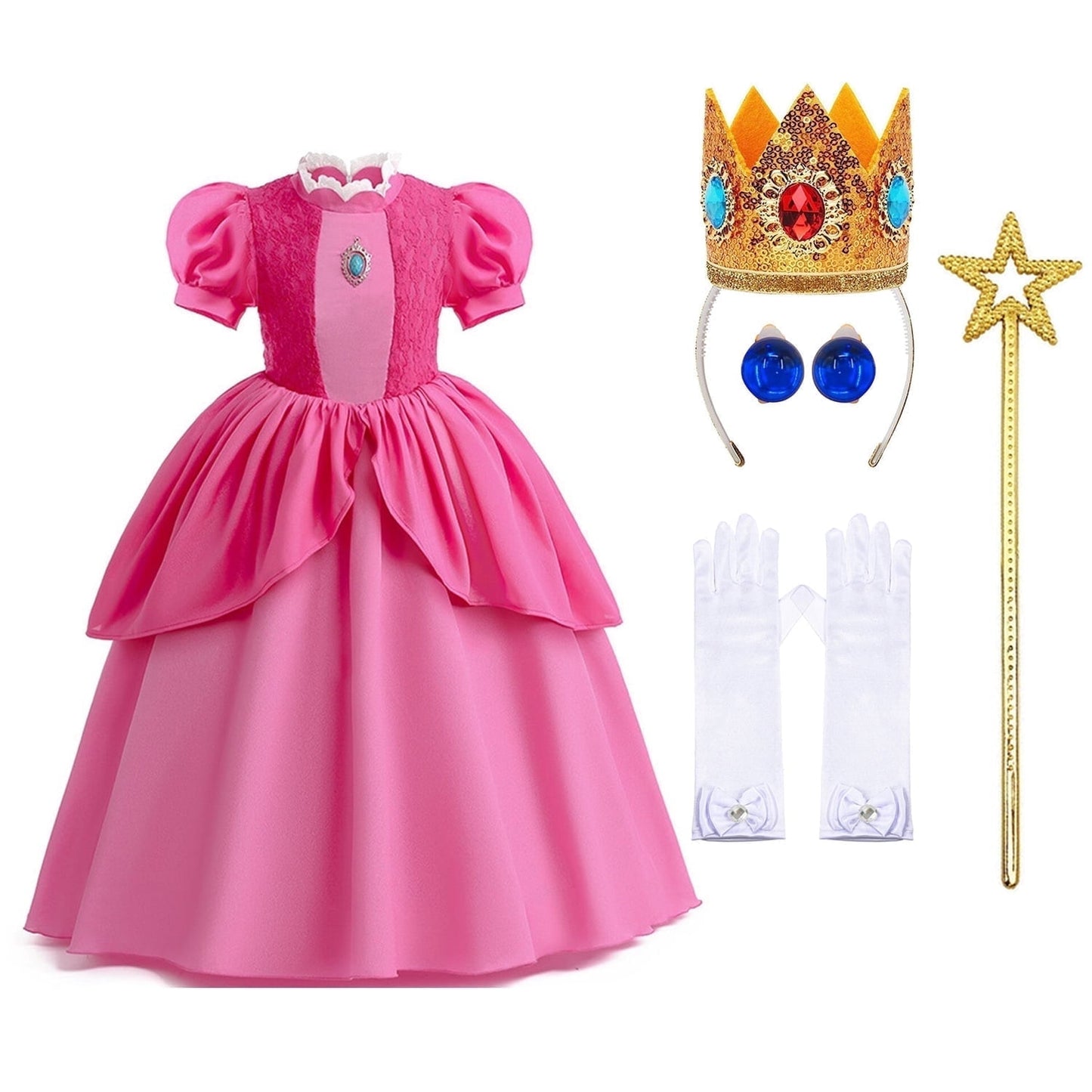 KAWELL Princess Rose Pink Costume for Girls Halloween Cosplay Dress Up 7-8 Years