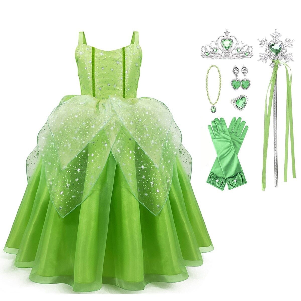 KAWELL Princess Dress Party Costume for Little Girls Fancy Christmas/Halloween Child Role Play Green Fairy Skirt with Wings ,2/3t