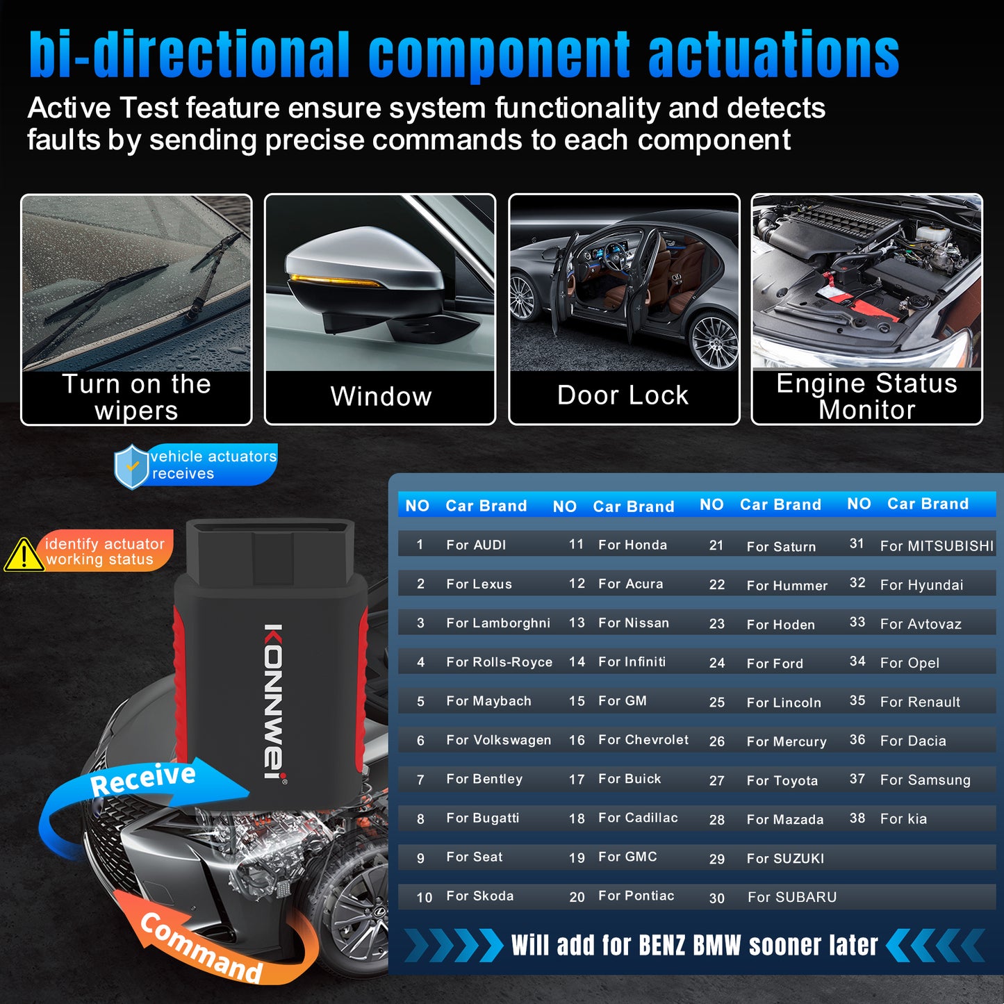 KONNWEI KDIAG Bluetooth 5.0 Full System OBD2 Scanner | 31+ Reset Functions | iOS & Android