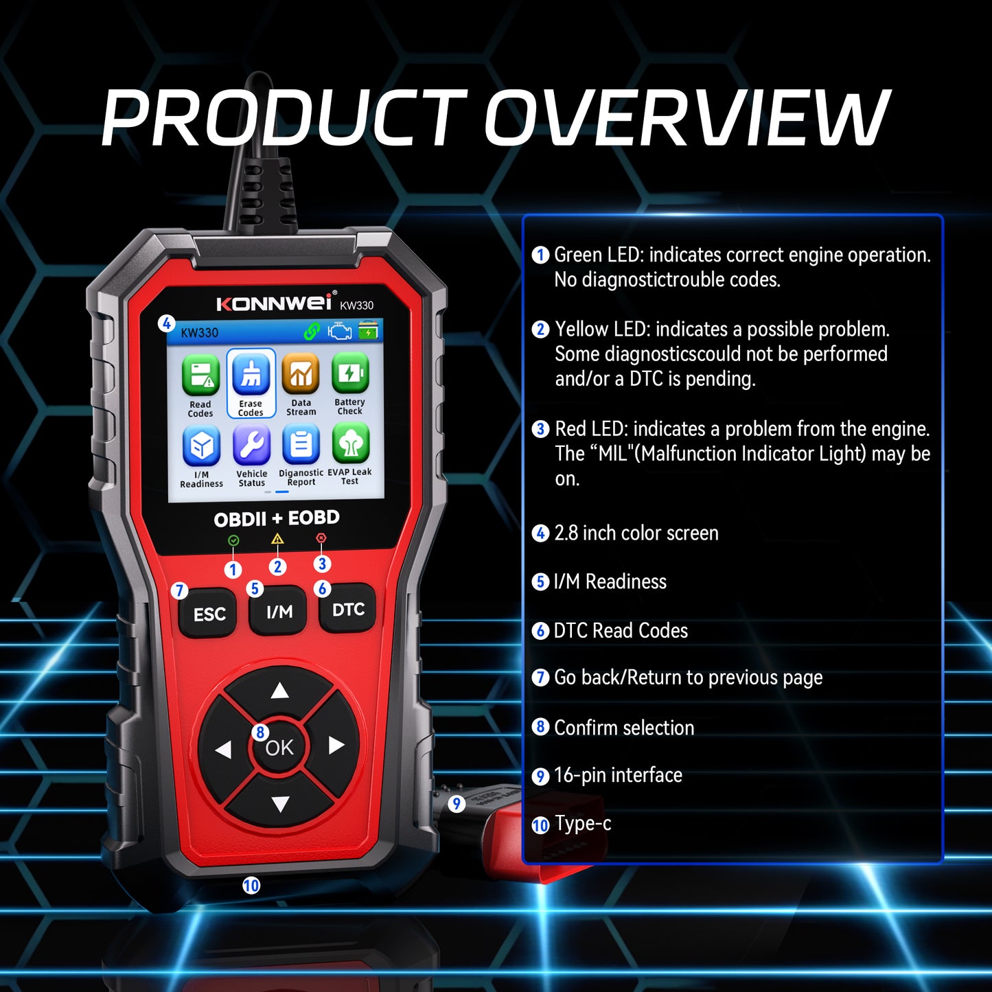 KONNWEI KW330 VAG OBD2 Diagnostic Scanner | Full System | VW Audi Skoda Seat | Oil EPB Battery Reset