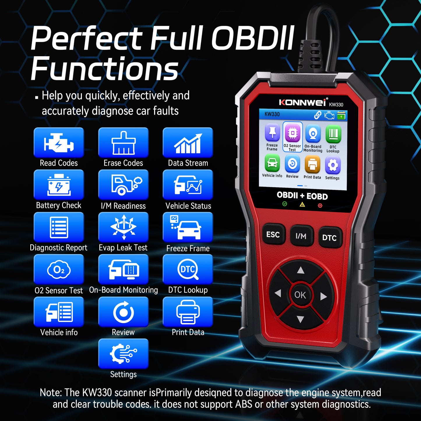 KONNWEI KW330 VAG OBD2 Diagnostic Scanner | Full System | VW Audi Skoda Seat | Oil EPB Battery Reset