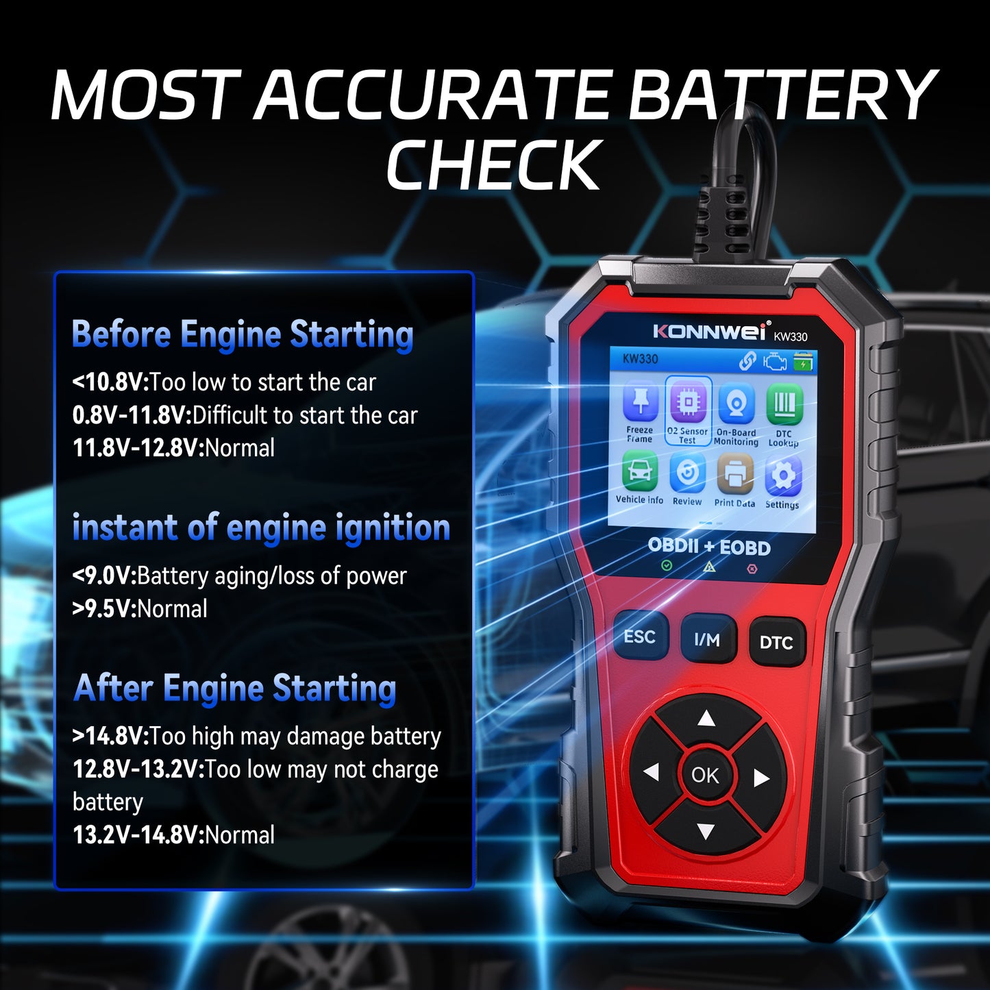 KONNWEI KW330 VAG OBD2 Diagnostic Scanner | Full System | VW Audi Skoda Seat | Oil EPB Battery Reset