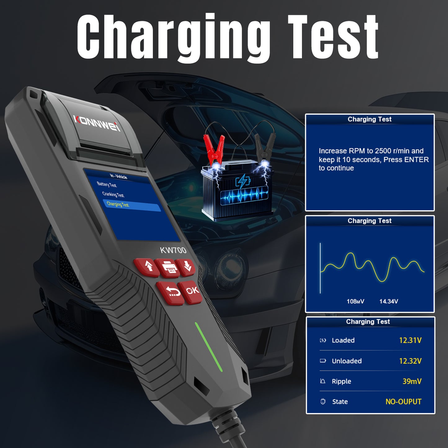 KONNWEI KW700 Battery Tester with Thermal Printer | 6V 12V 24V All-in-One Diagnostic Tool