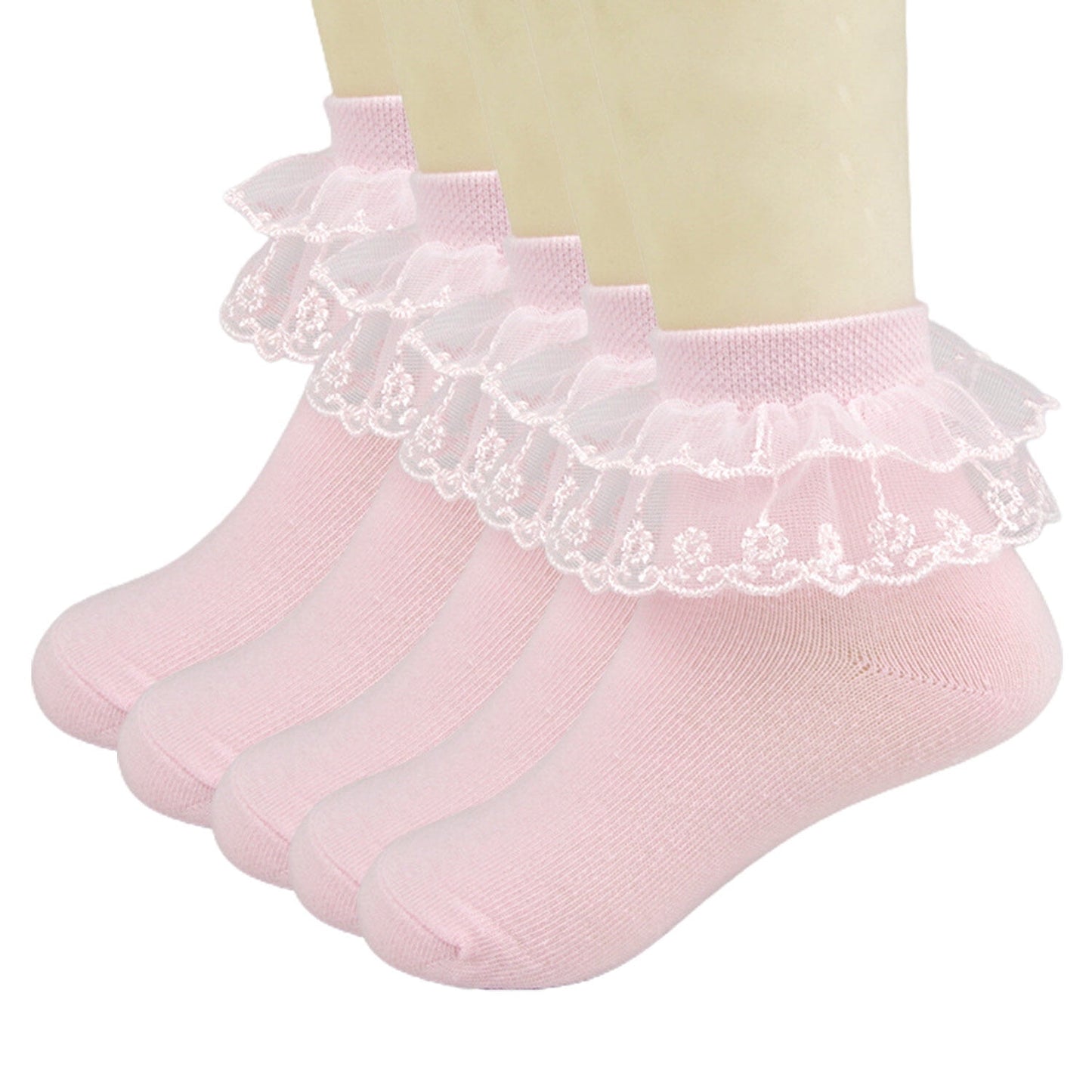 KAWELL 5 Pairs Toddler Baby Girls Ruffle Lace Socks Cotton Frilly Ankle Soft Dress children Princess Socks 2-15T