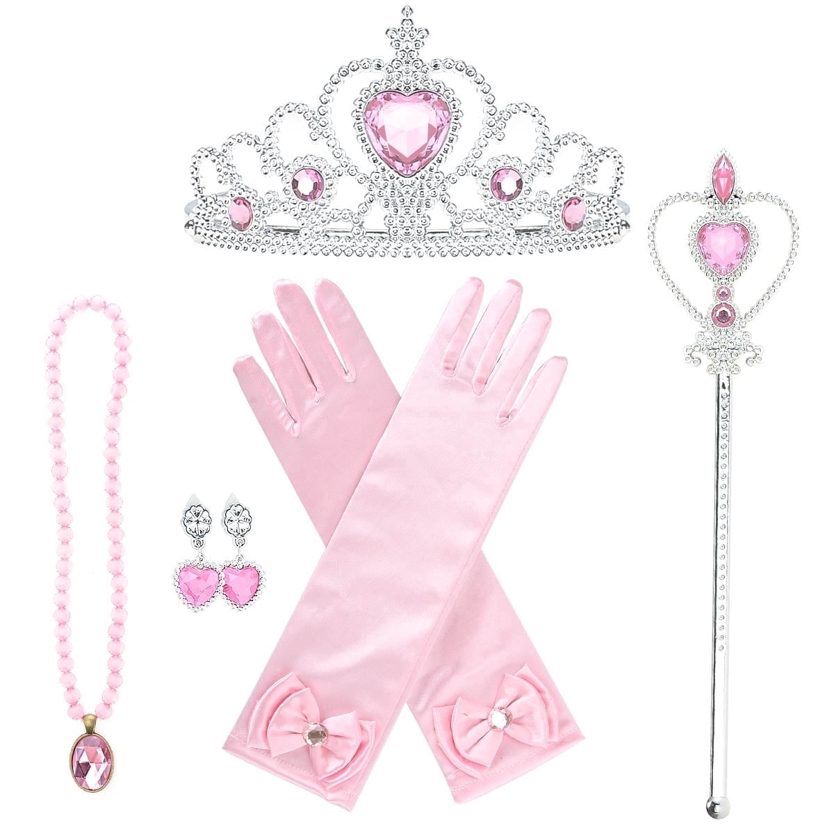 KAWELL Princess Dress Up Jewelry Dress Up Set for Girls Jewelry Accessories with Crowns, Necklaces, Wands, Gloves, Earrings (Yellow 5pcs)