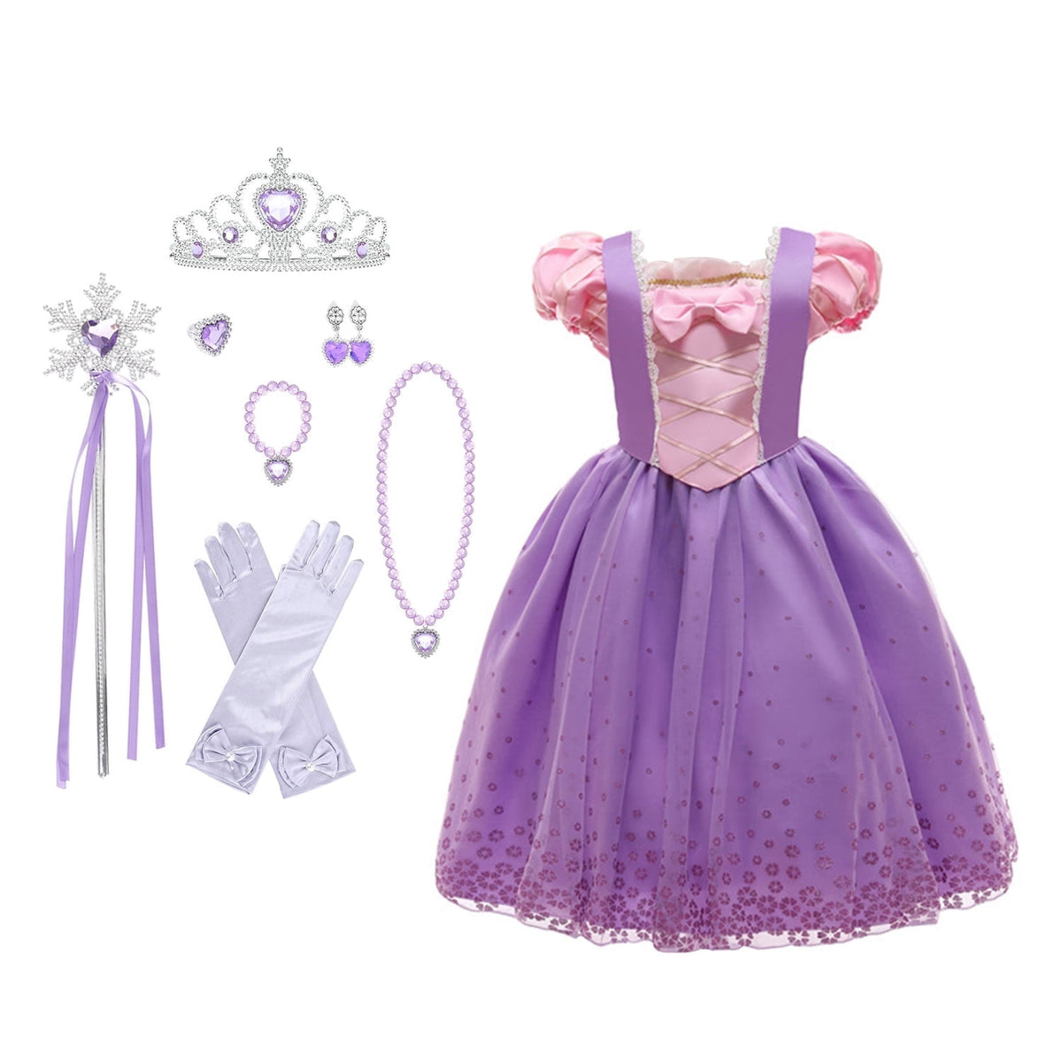 KAWELL Girls Halloween Princess Purple Costume Floor Length Christmas Birthday Party Dress