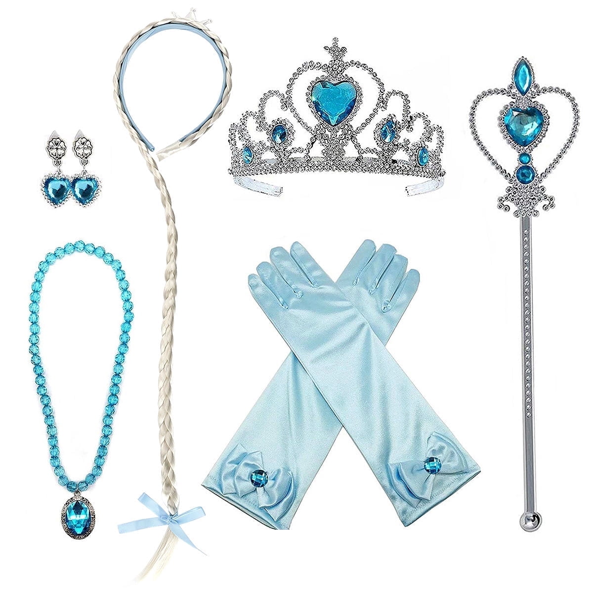 KAWELL Princess Dress Up Jewelry Dress Up Set for Girls Jewelry Accessories with Crowns, Necklaces, Wands, Gloves, Earrings (Yellow 5pcs)