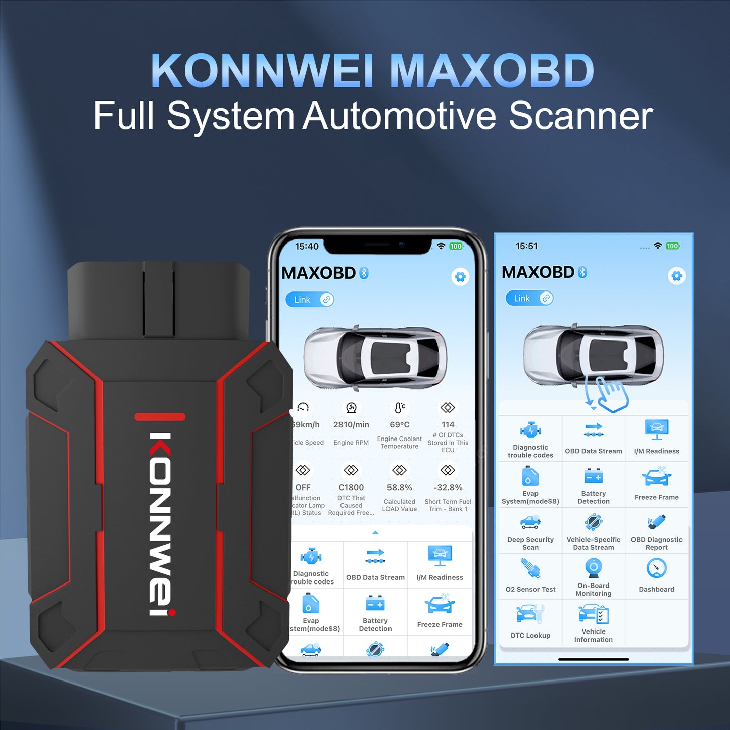KONNWEI MAXOBD Bluetooth 5.0 OBD2 Car Diagnostic Scanner | Full System | iOS & Android
