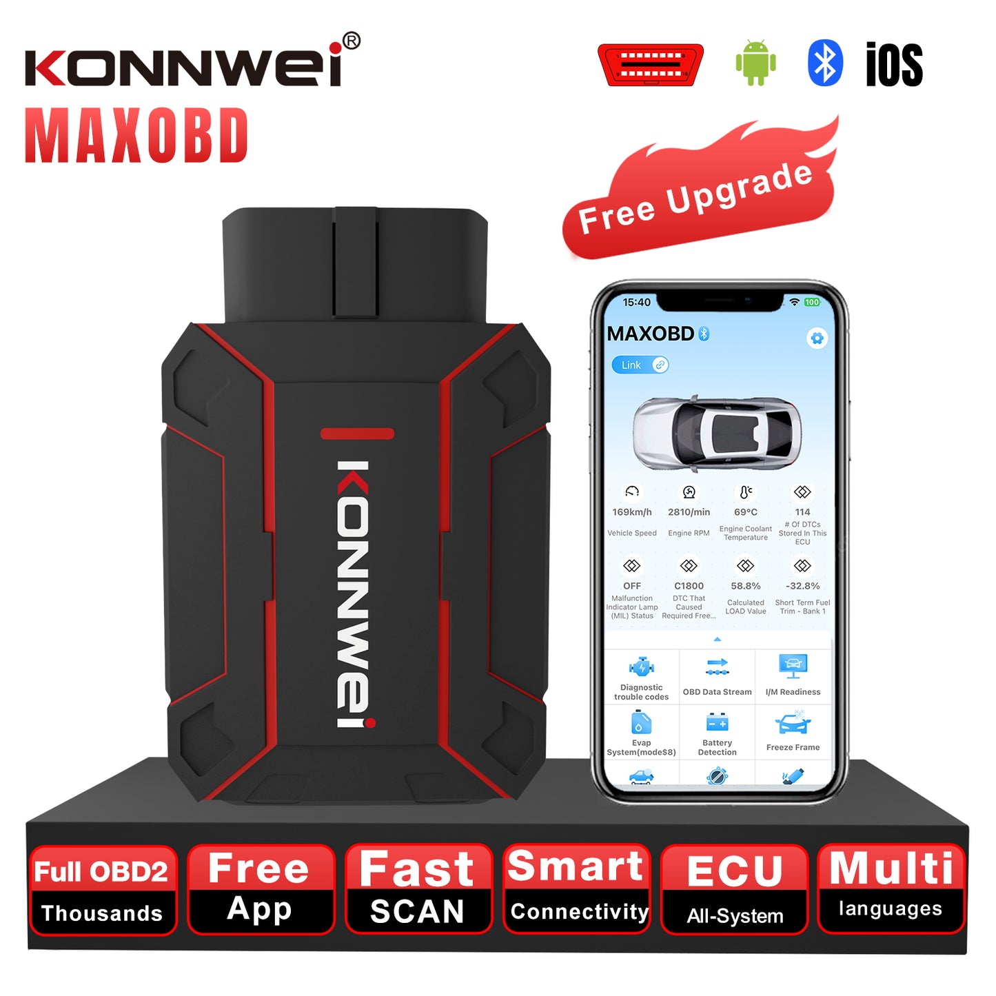 KONNWEI MAXOBD Bluetooth 5.0 OBD2 Car Diagnostic Scanner | Full System | iOS & Android