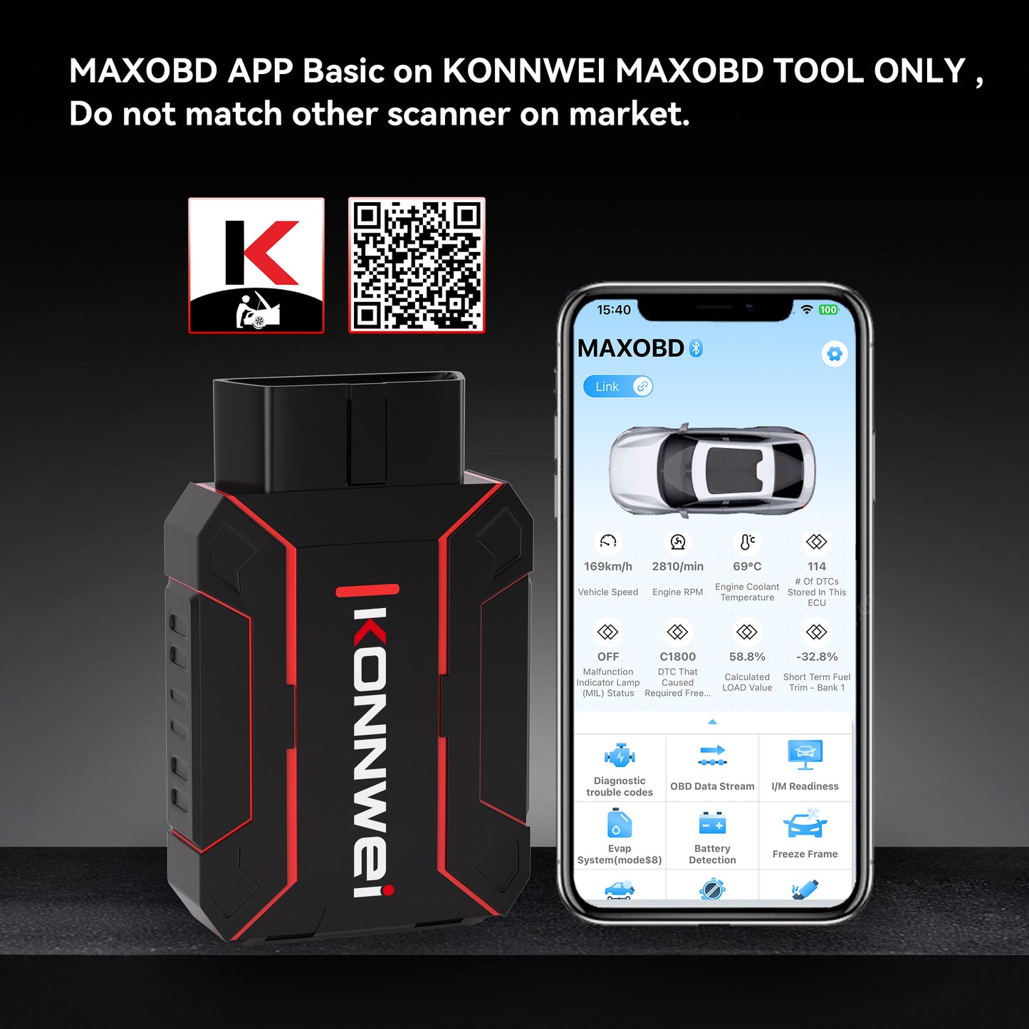 KONNWEI MAXOBD Bluetooth 5.0 OBD2 Car Diagnostic Scanner | Full System | iOS & Android