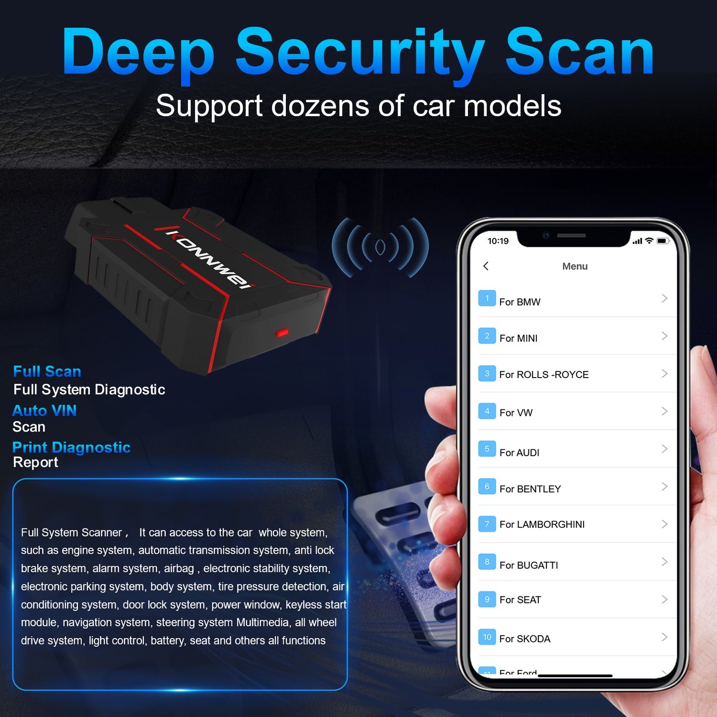 KONNWEI MAXOBD Bluetooth 5.0 OBD2 Car Diagnostic Scanner | Full System | iOS & Android