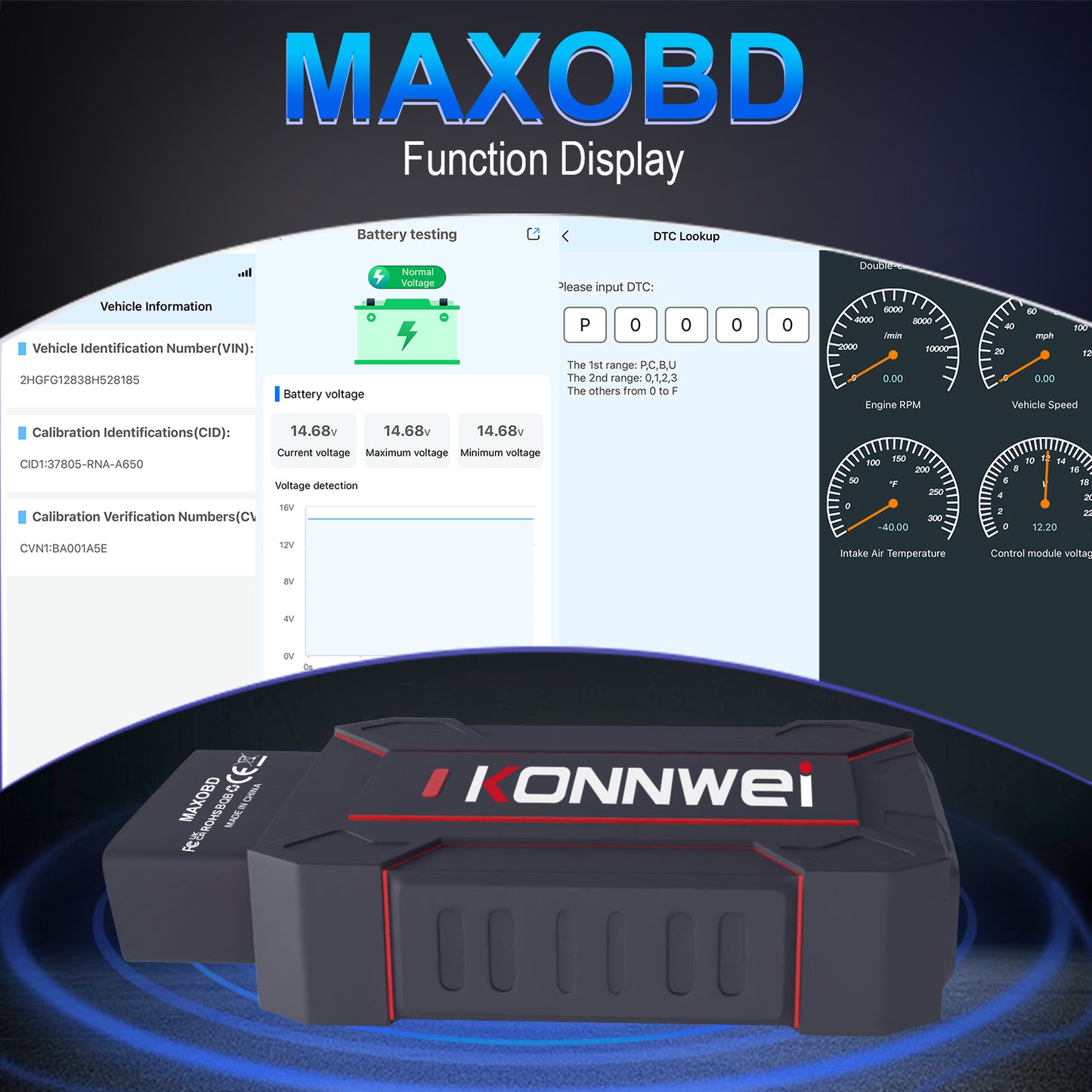 KONNWEI MAXOBD Bluetooth 5.0 OBD2 Car Diagnostic Scanner | Full System | iOS & Android