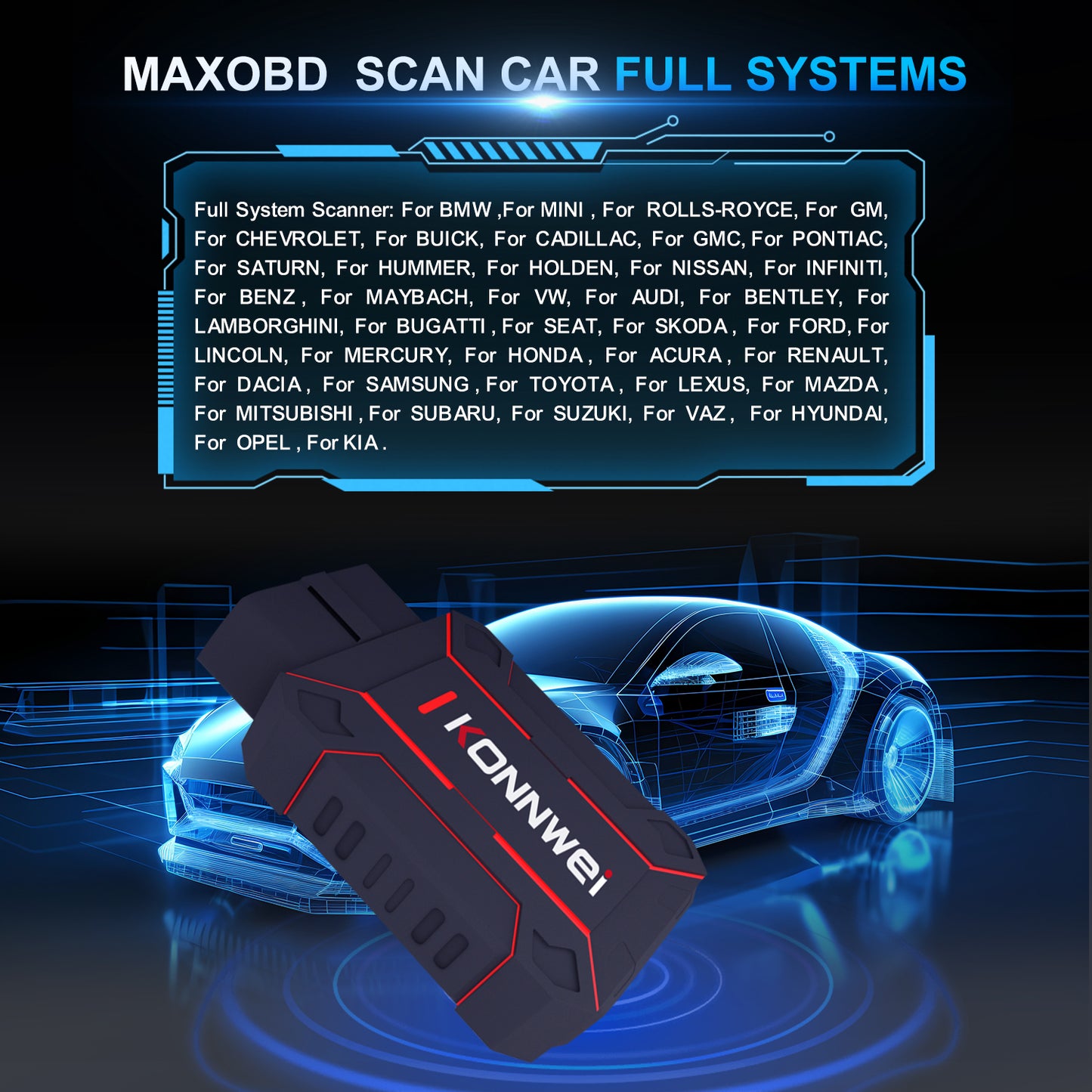 KONNWEI MAXOBD Bluetooth 5.0 OBD2 Car Diagnostic Scanner | Full System | iOS & Android