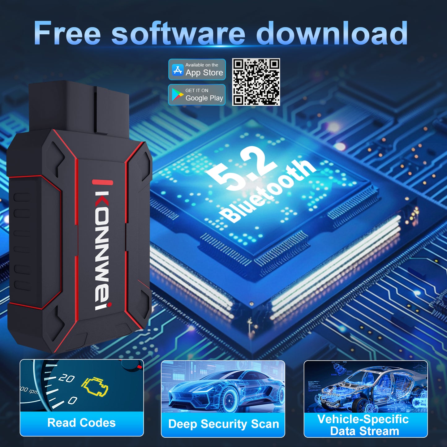 KONNWEI MAXOBD Bluetooth 5.0 OBD2 Car Diagnostic Scanner | Full System | iOS & Android