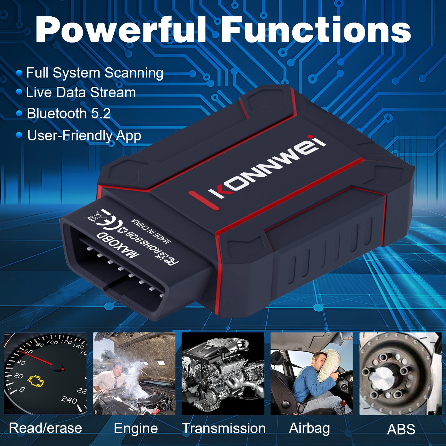 KONNWEI MAXOBD Bluetooth 5.0 OBD2 Car Diagnostic Scanner | Full System | iOS & Android