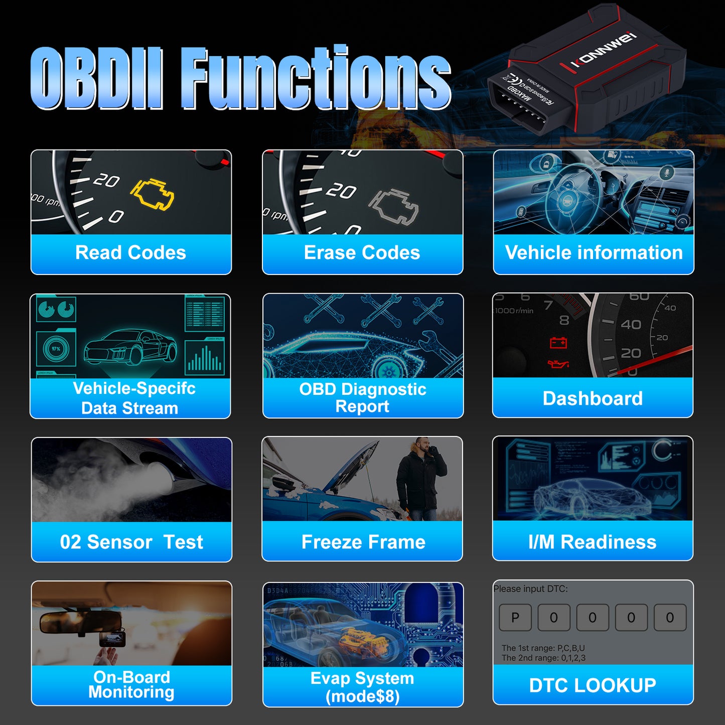KONNWEI MAXOBD Bluetooth 5.0 OBD2 Car Diagnostic Scanner | Full System | iOS & Android