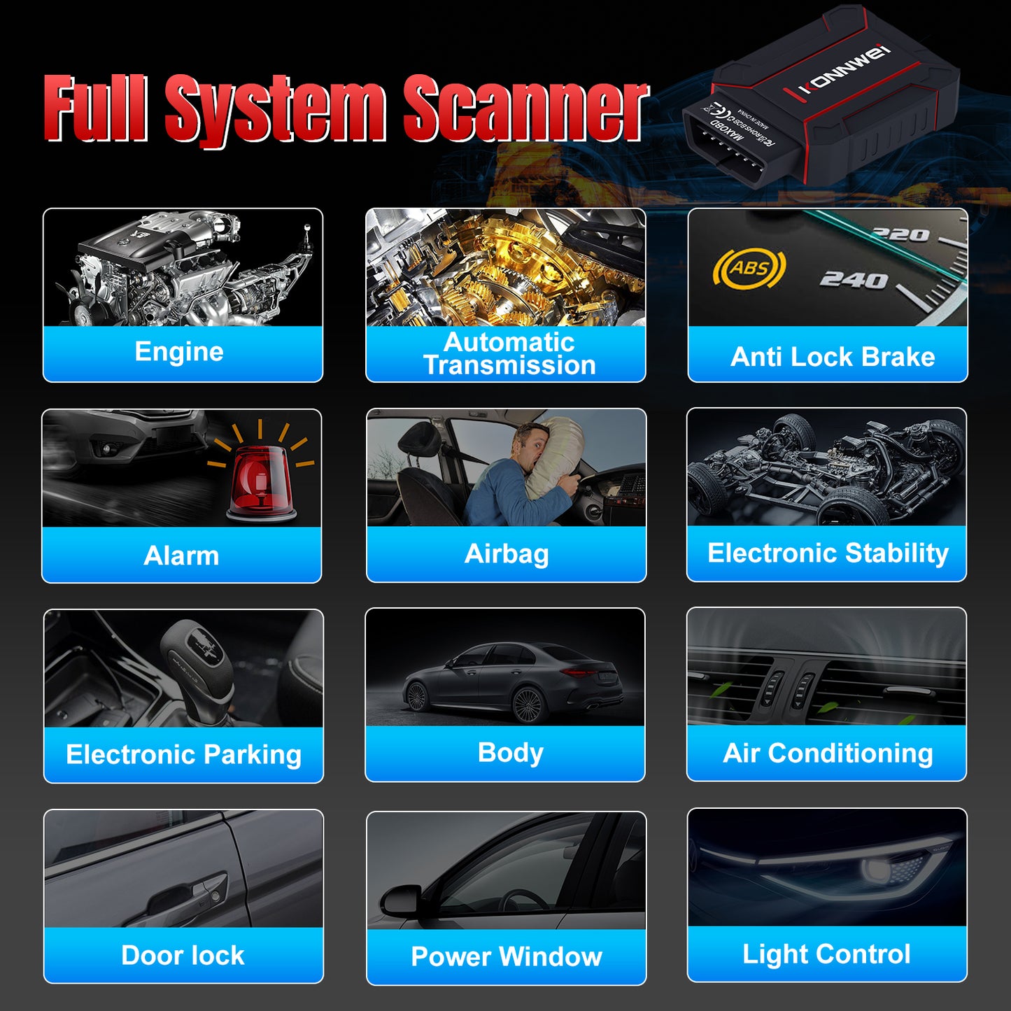 KONNWEI MAXOBD Bluetooth 5.0 OBD2 Car Diagnostic Scanner | Full System | iOS & Android