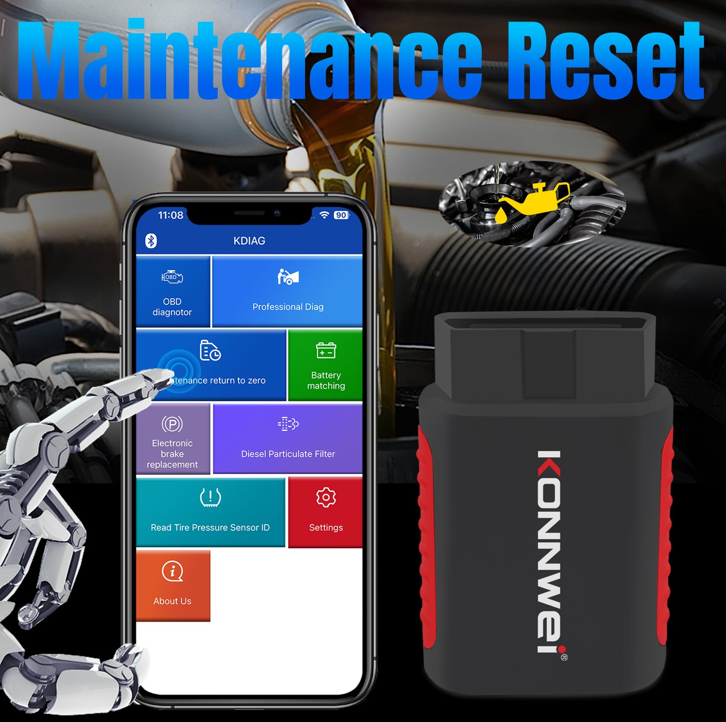 KONNWEI KDIAG Bluetooth 5.0 Full System OBD2 Scanner | 31+ Reset Functions | iOS & Android