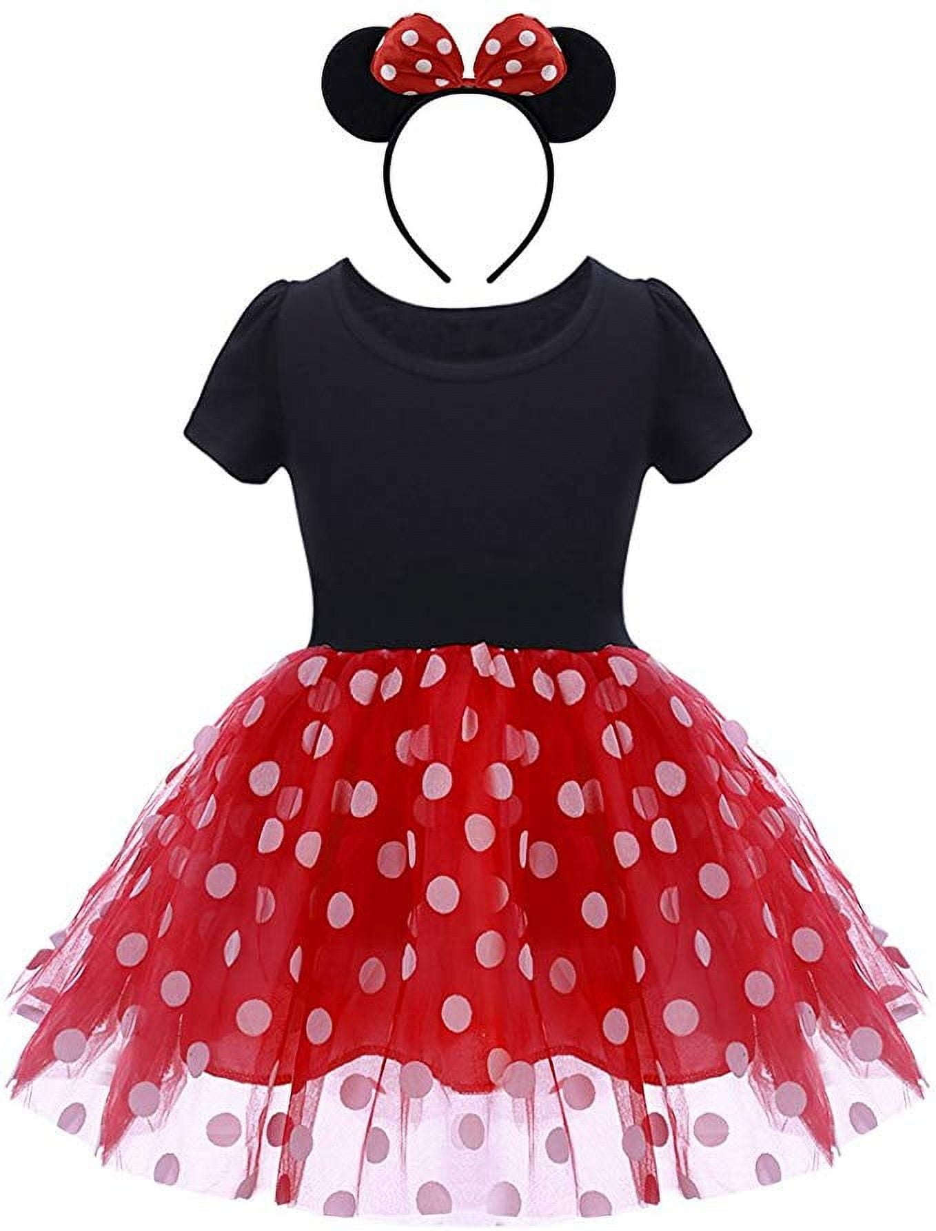 KAWELL Mini Costume for Girls with Mouse Ear Headband, Polka Dot Dress, Child/Toddler, 18-24M