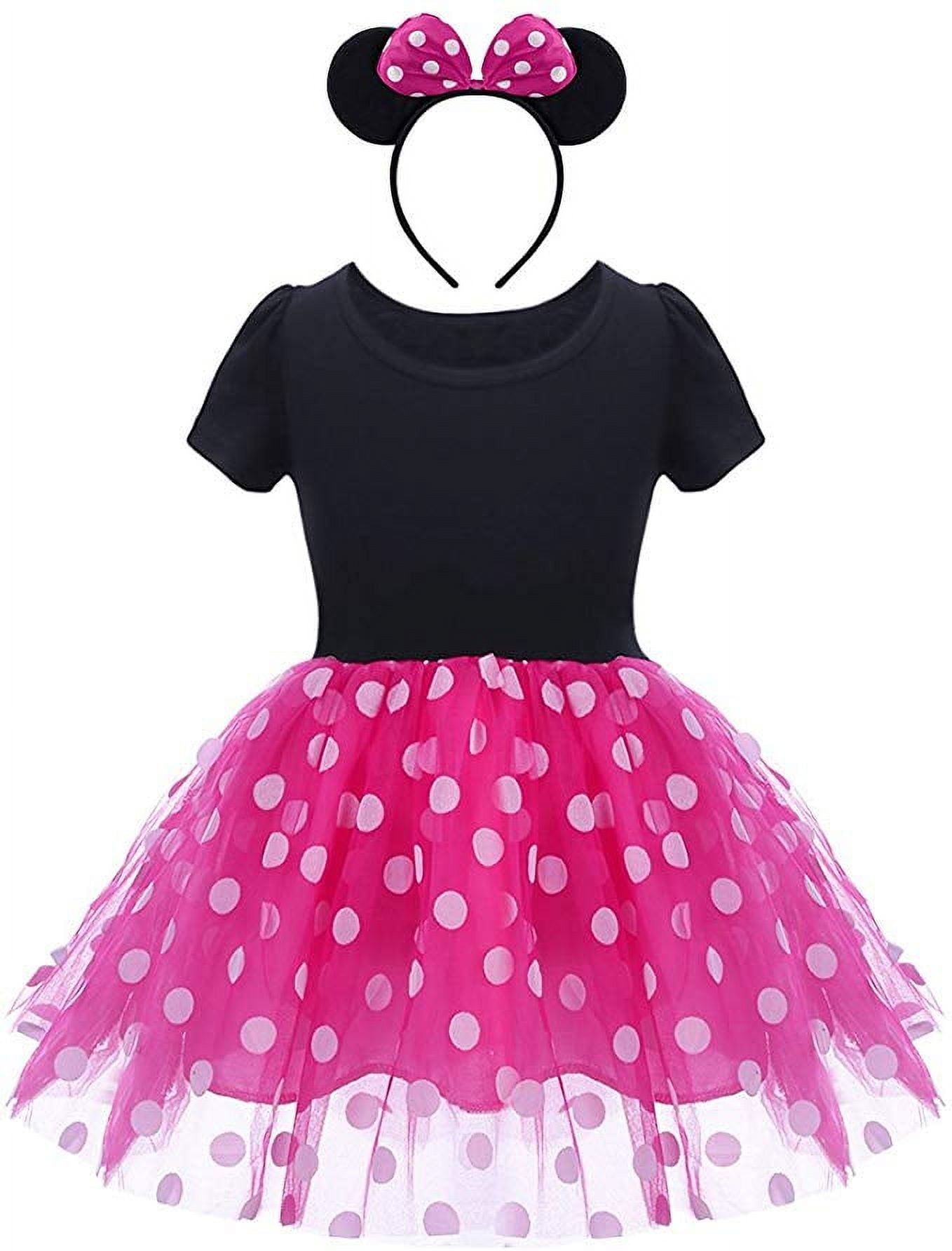 KAWELL Mini Costume for Girls with Mouse Ear Headband, Polka Dot Dress, Child/Toddler, 18-24M