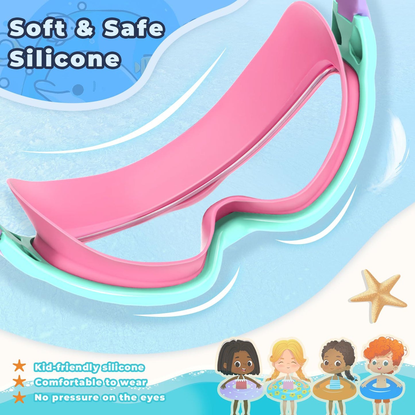 Kids Swimming Goggles with Earplugs & Nose Clip | Anti-Fog HD Large Frame