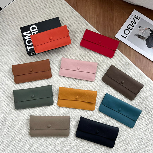 Women's Genuine Leather Long Wallet – Ultra-Thin Slim Card Holder & Bill Organizer (10 Colors)