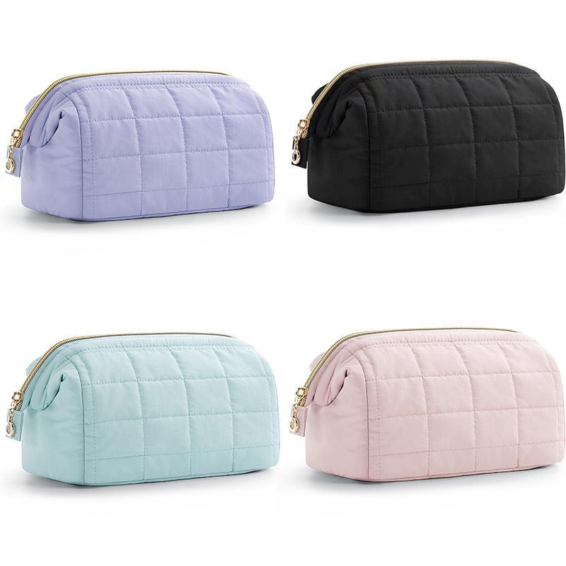 Quilted Cloud Cosmetic Bag — Large Capacity Waterproof Travel Toiletry Organizer | 4 Colors